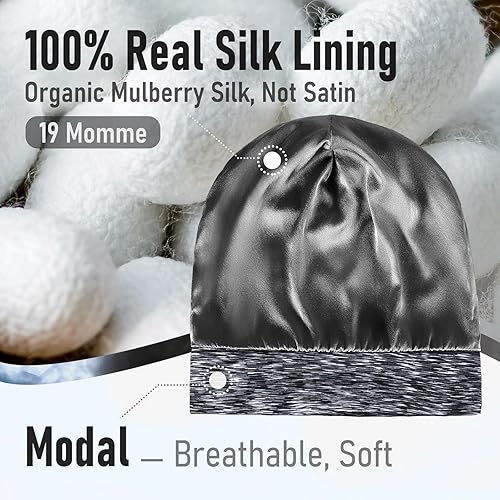 Miniatura 10 de SOLZEK Gorro de seda de morera para dormir, para hombres y mujeres, rizado y ajustable, gorra de noche para cabello natural, antiencrespamiento,