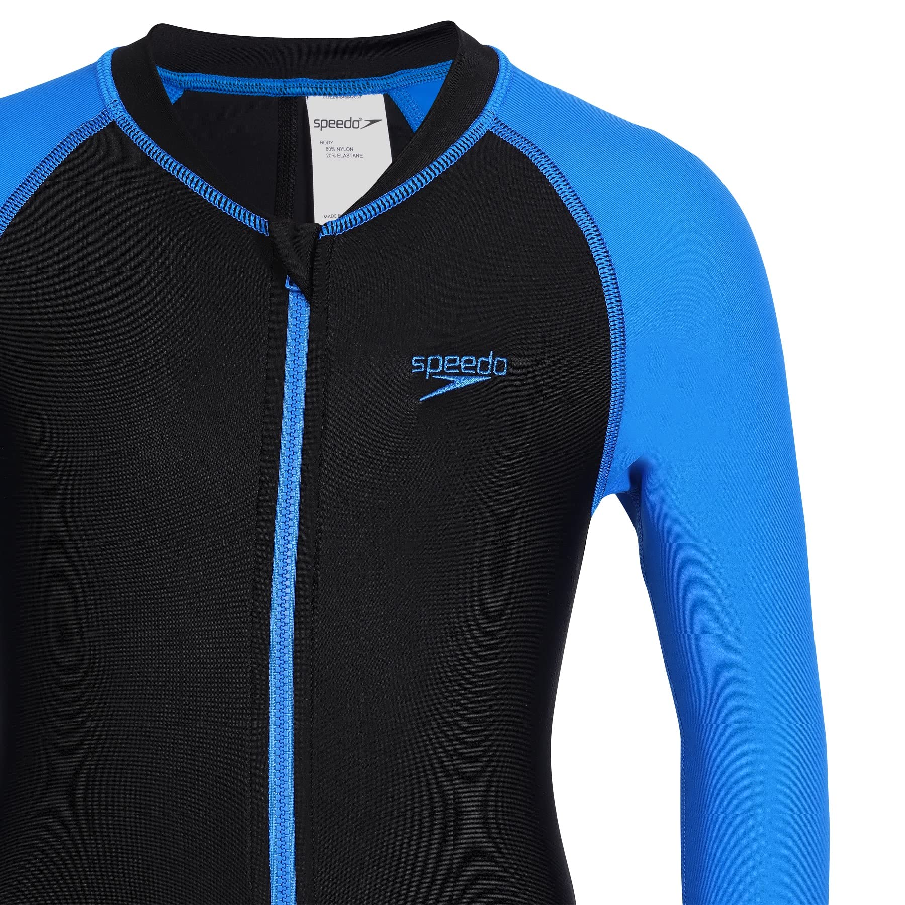 Speedo Tots Unisex Endurance 10 High Chlorine Resistant UPF 40+ Sun Protection All in One Suit for Boys and Girls - Black & Bondi Blue 2