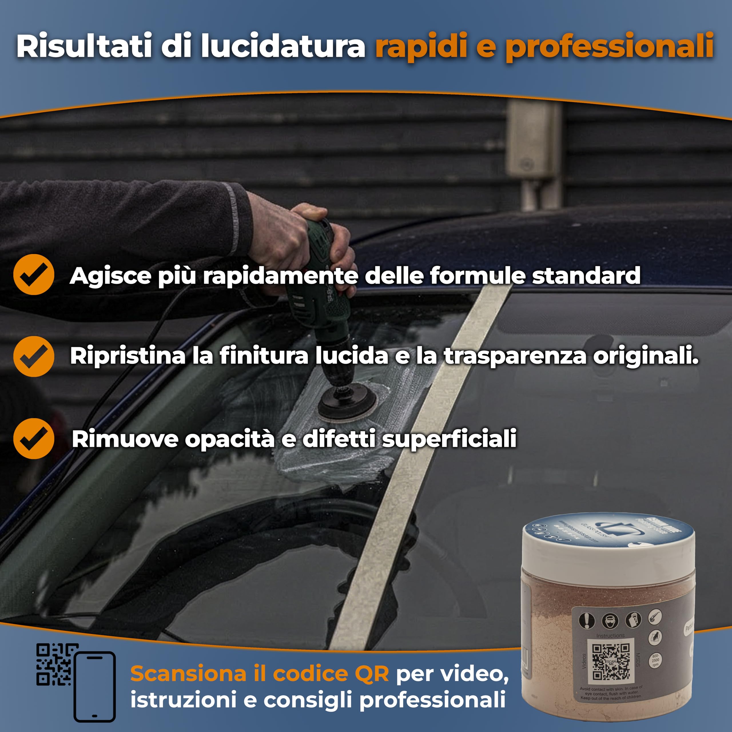 GLASS POLISH 250 g Cerium Oxide, Composto di Lucidatura del Vetro di Ossido di Cerio Grado Alto 85% Puro, Formula Trattata in Sospensione, Particelle da 3,5 micron, Prestazioni di Restauro Migliorate