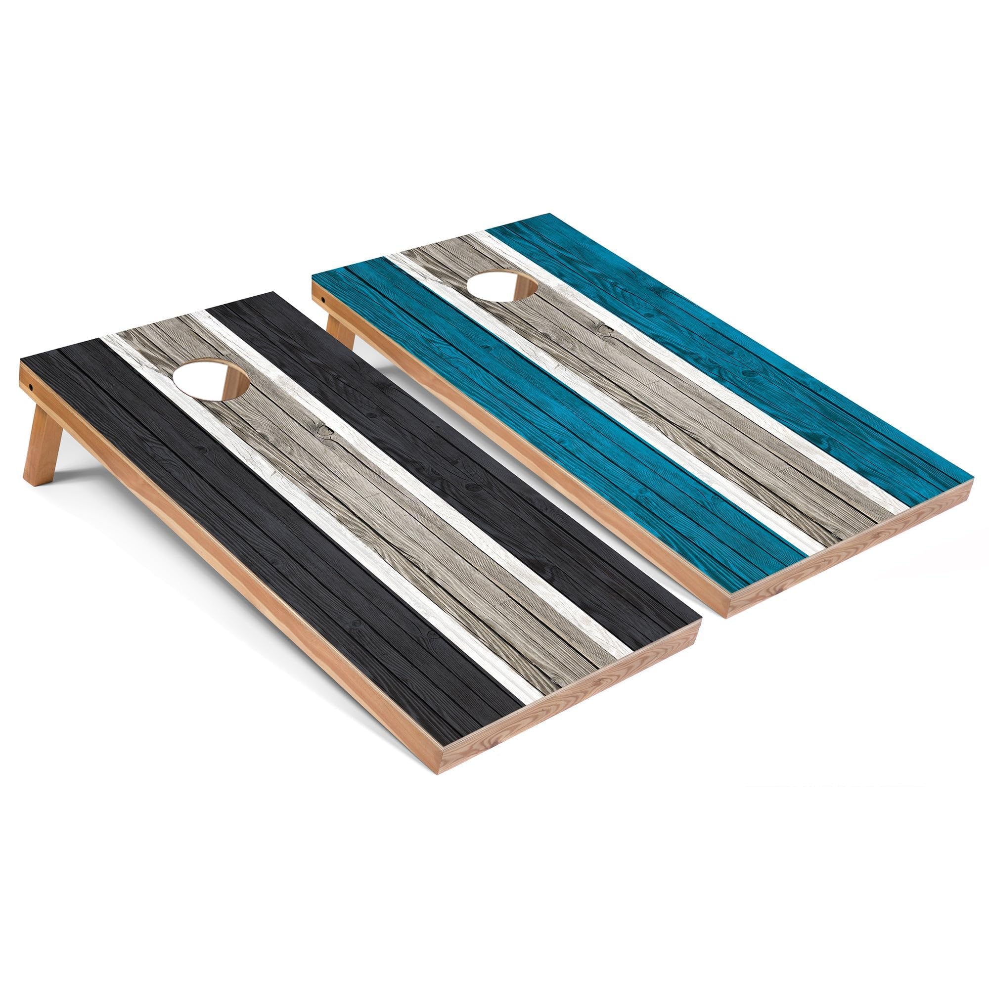 Skip's Garage Dark Grey and Turquoise Striped All-Weather Cornhole Boards - PVC - NO Accessories