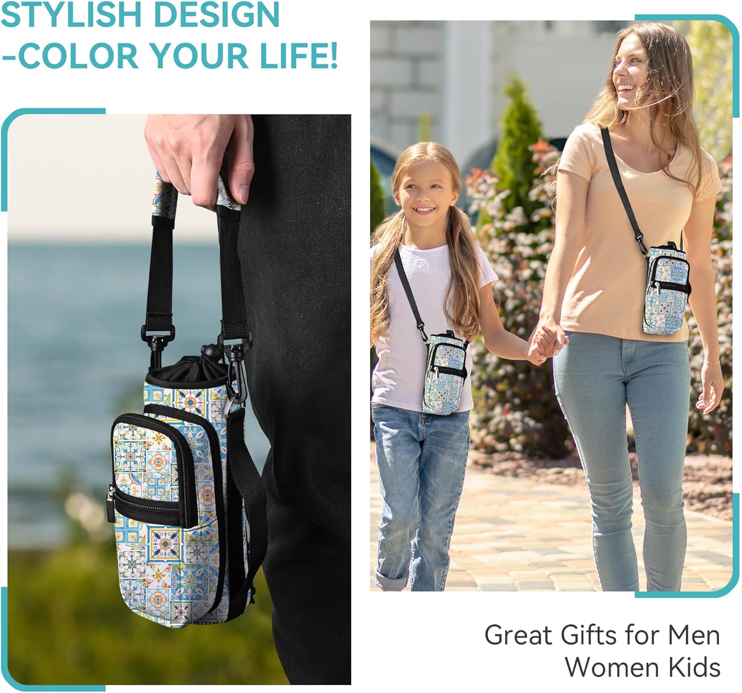 icolor Water Bottle Carrier Bag with Strap 25/32/40 oz Crossbody Bottle Holder with Phone Pocket Sling Sleeve Insulated Neoprene Water Bottle Pouch for Walking Travelling - Image 6