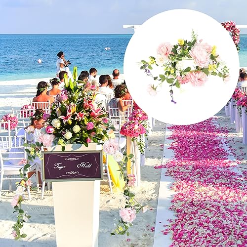 Miniatura 8 de Hojas de rosa recepción ceremonia pared vid jardín flores de seda fiesta con arco de boda artificial para Cm flor floral falsa verde compromiso M