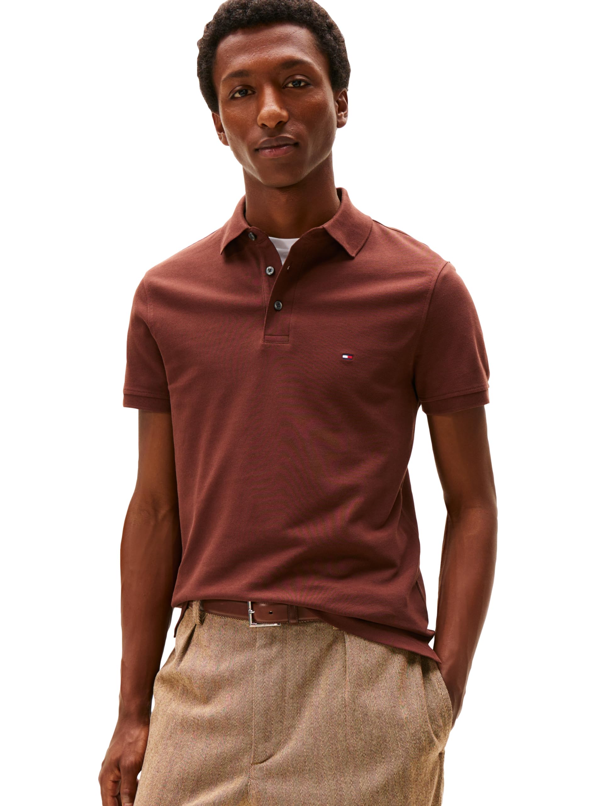Tommy Hilfiger Men's Short Sleeve Polo Shirts in Slim Fit with Stretch and Organic Pique Cotton