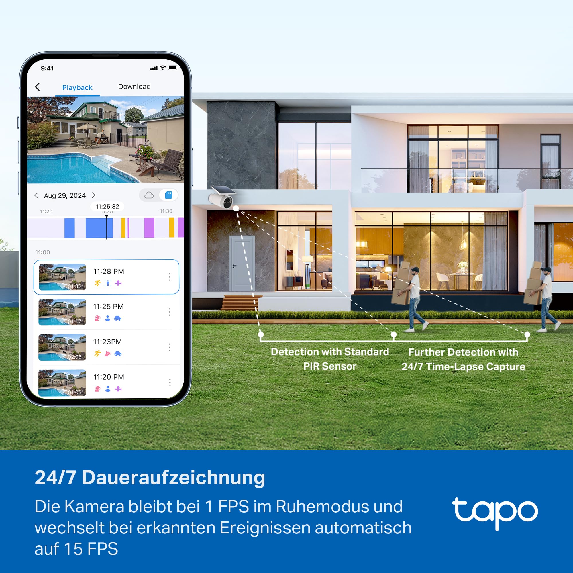 Tapo C465 Solar Außenkamera Akku, 4K 8MP, Farbnachtsicht, kostenlose KI-Erkennung, 2-Wege-Audio, lokale Speicherung über microSD-Karte oder H500-Homebase, 2,4 GHz / 5 GHz WLAN, Magnethalterung