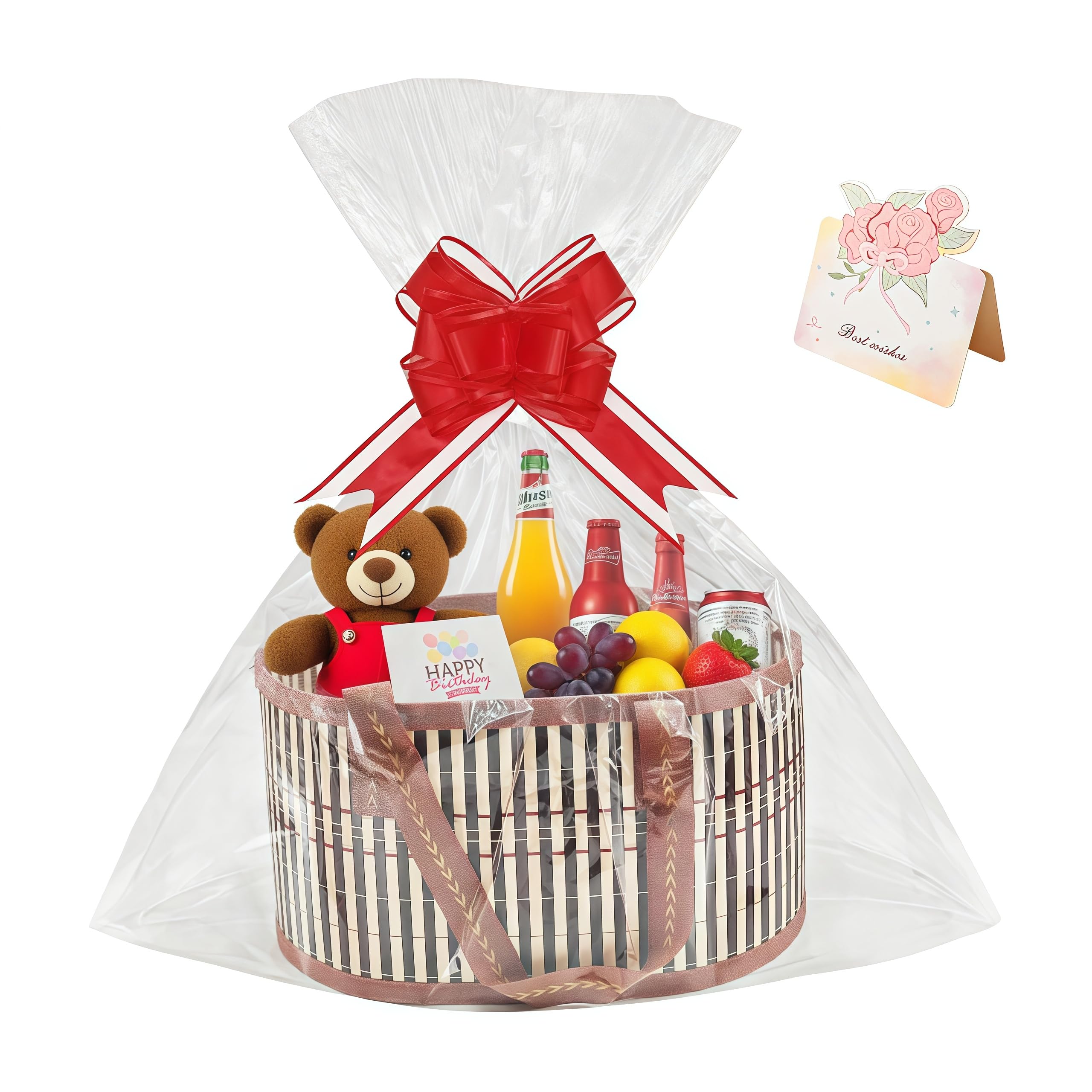 Cyiecw Cesto Regalo Vuoto con Sacchetto e Nastro, Cestino Intrecciato per Regali con Sacchetti Regalo e Nastri, Cotone Pieghevole per Baby Shower