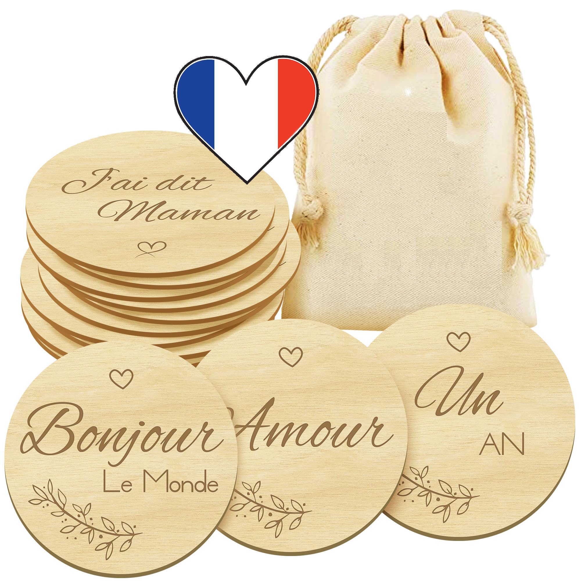 26 Cartes Milestone Bébé En Bois - Naissance à 1 An - FRANÇAIS - Cadeau Baby Shower