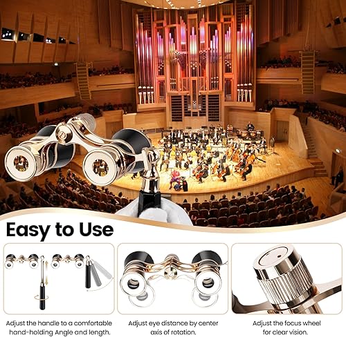 Miniatura 6 de Lentes de ópera, prismáticos de teatro de 3 x 25 pulgadas con mango plegable y extensible, gafas de teatro portátiles, binoculares pequeños vintage