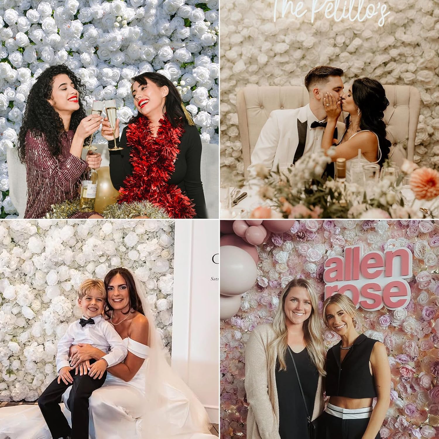 Flower Wall Backdrop, Artificial Floral Gorgeous 5D Silk Luxury Floral Backdrop Decor for Wedding Celebrations, Festive Party and Home Decorating, Quick Assembly and Storage, 4ft*8ft, White Rose.