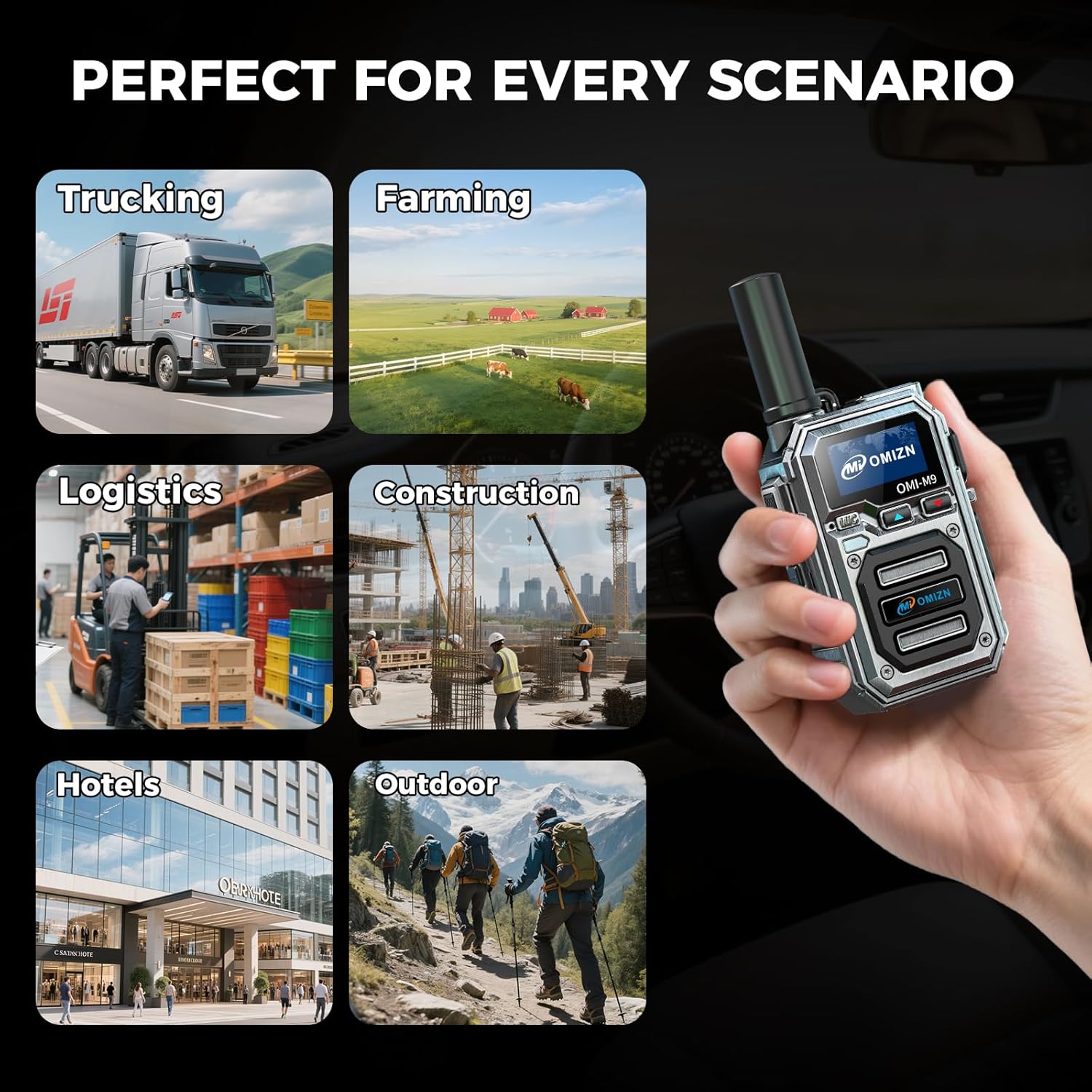 M9 Global Walkie Talkie Unlimited Range, 4G LTE PoC Two Way Radio with AES256 Encryption Flashlight for Outdoor Business Security Construction Family
