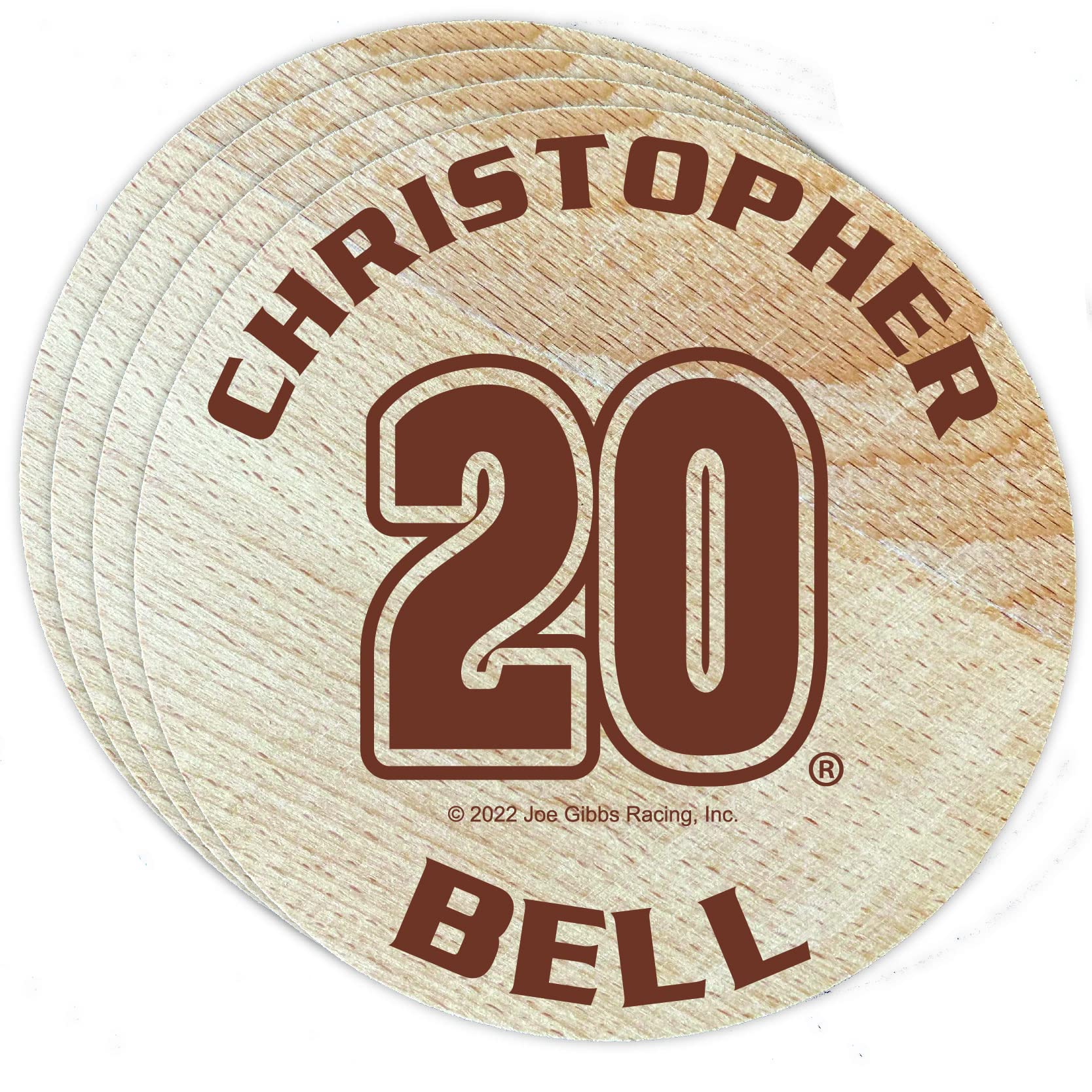 Nascar #20 Christopher Bell Wood Coaster Engraved 4-Pack