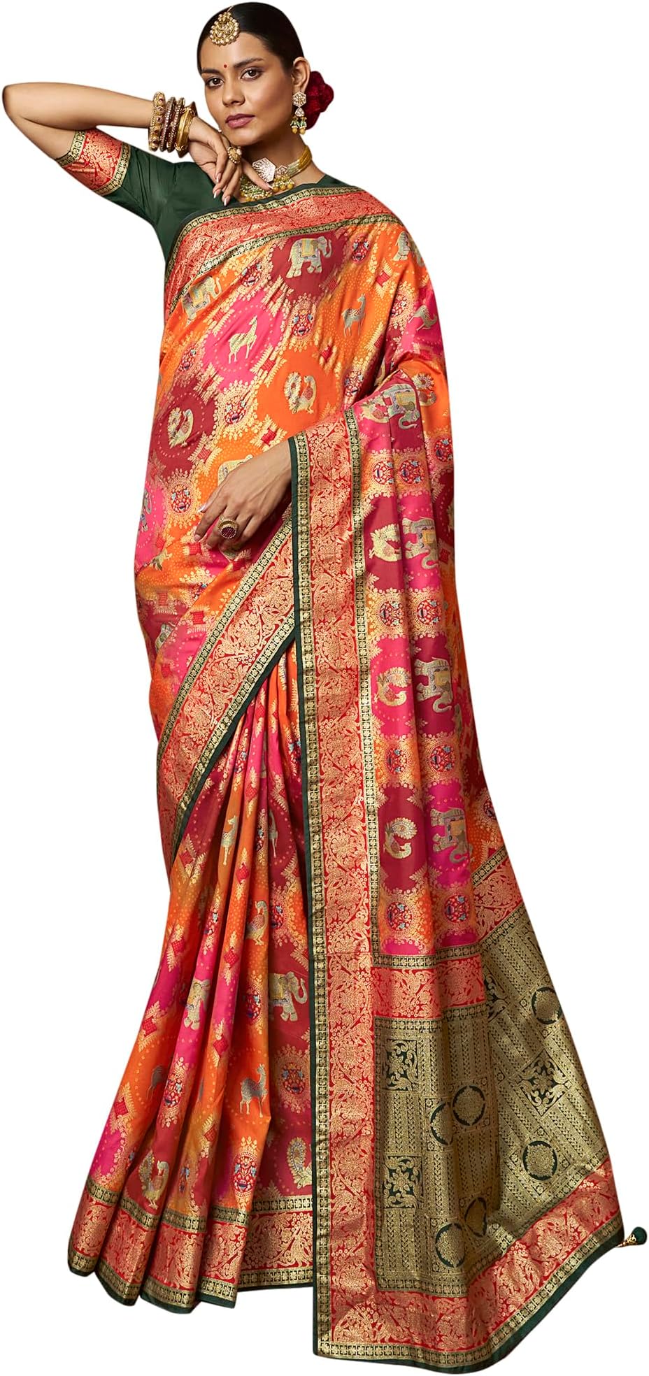 AKHILAM Women's Banarasi Silk Woven Design Saree With Unstitched Blouse Piece (RNGRUTU1001_SS_Parent)