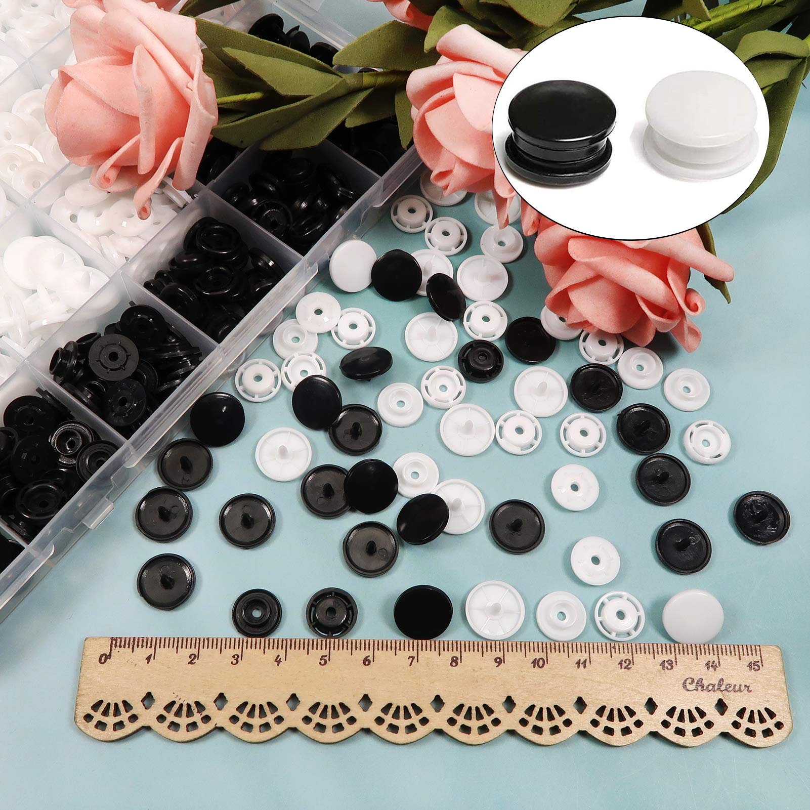 150 Bottoni A Pressione TOAOB | T8 14mm | Bianco E Nero | Per Cucito E Fai Da Te - Foto 3