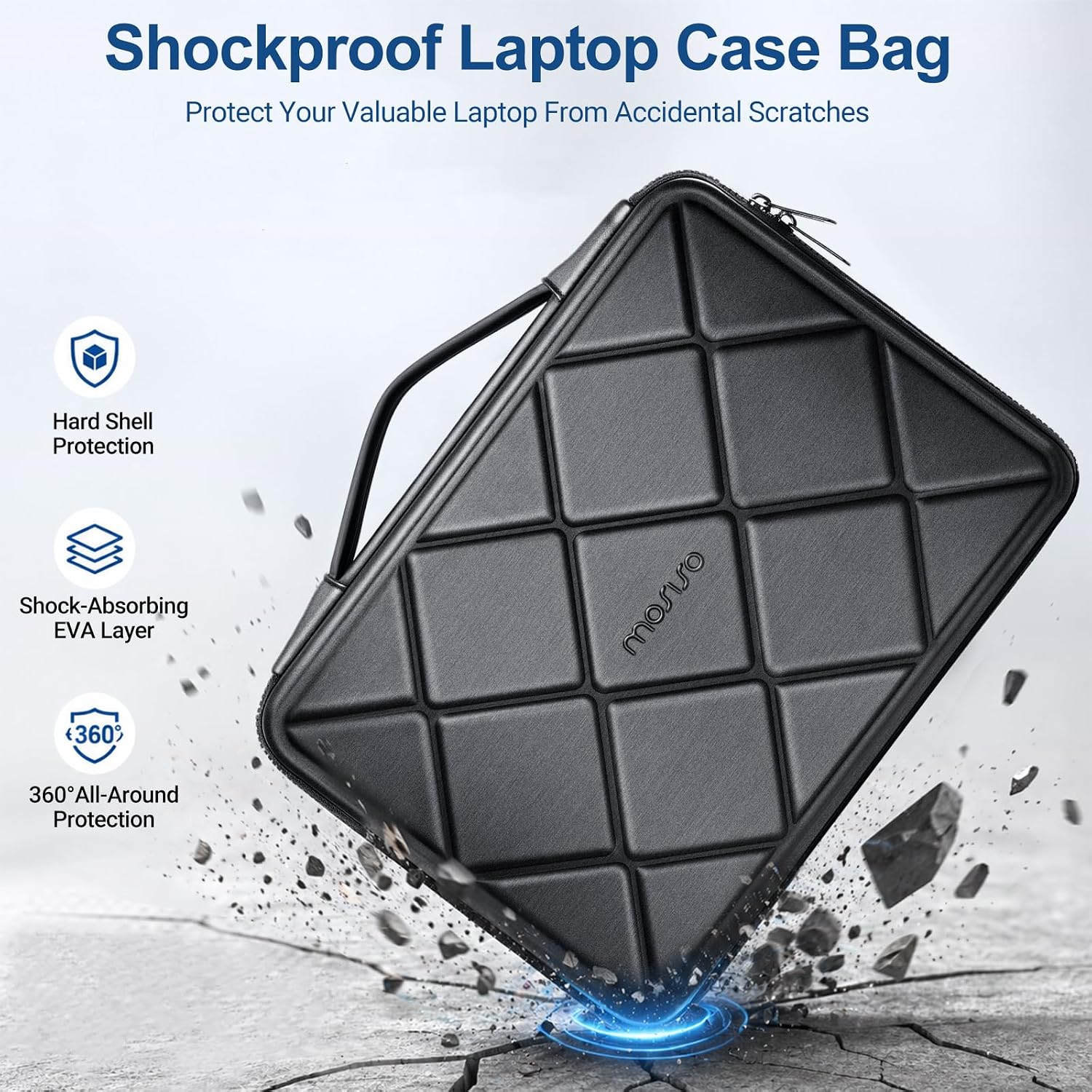 MOSISO Laptop Case 16 inch, 15-15.6 inch Laptop Sleeve Waterproof Shockproof Computer Bag Compatible with MacBook HP Dell Lenovo, Checkered EVA Carrying Case Computer Bag Hard Shell with Handle, Black