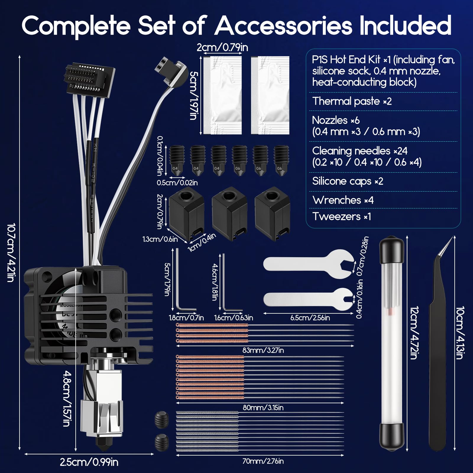 Hotend per Bambu Lab P1S P1P, 40 ugelli intercambiabili SKD11 per stampante 3D, estrusore Bambulab, in acciaio temprato, 300 °C, anti-intasamento, per appassionati di stampa 3D