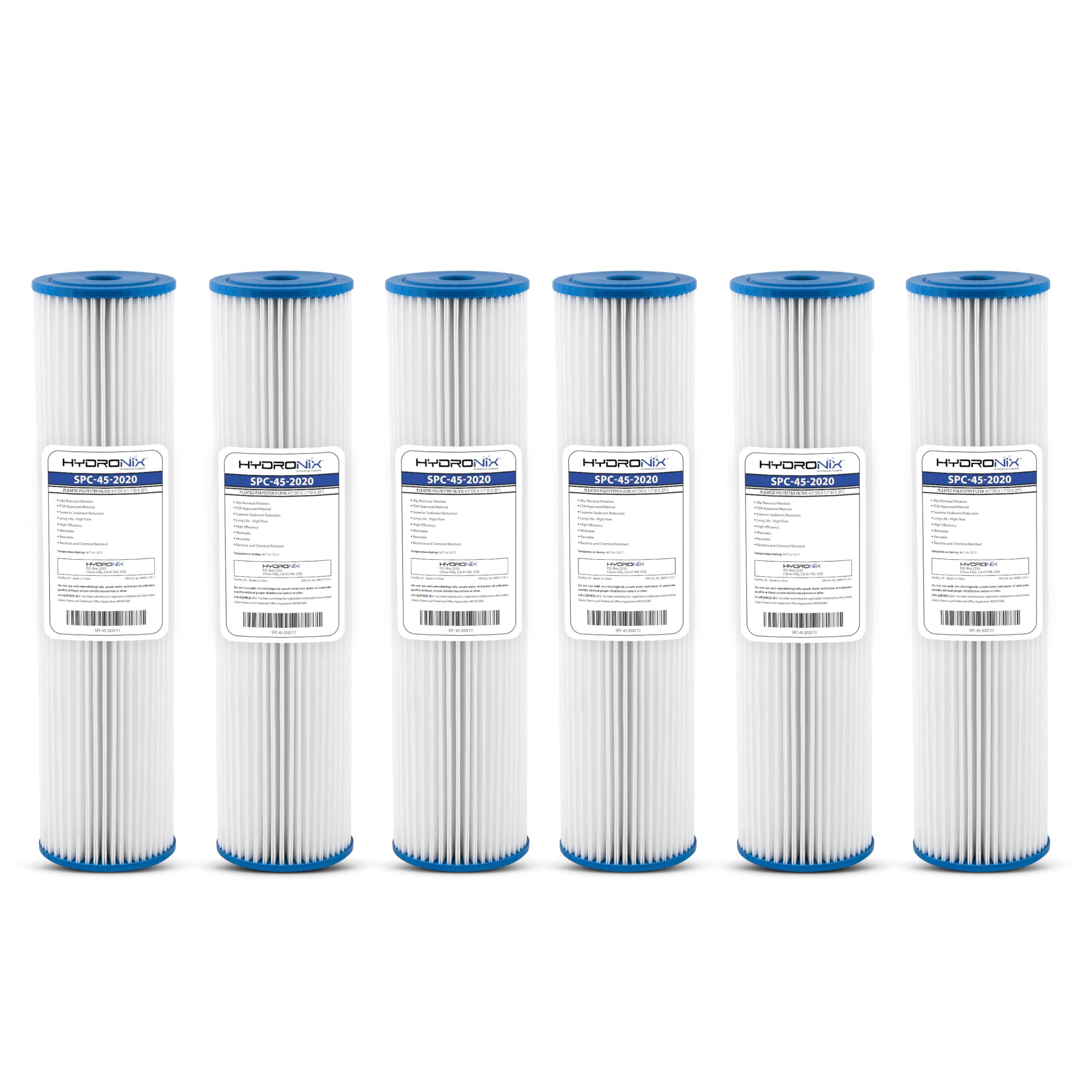 (6 Pack) SPC-45-2020 Pleated Water Filter Whole House Commercial Industrial Washable and Reusable 4.5