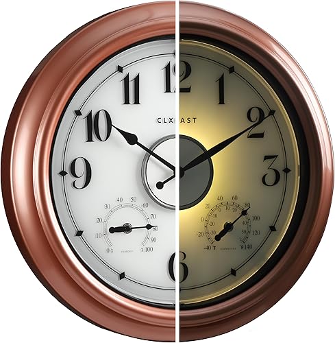 CLXEAST Reloj de pared iluminado de 18 pulgadas para interiores y exteriores con sensor inteligente, moderno reloj de pared iluminado con