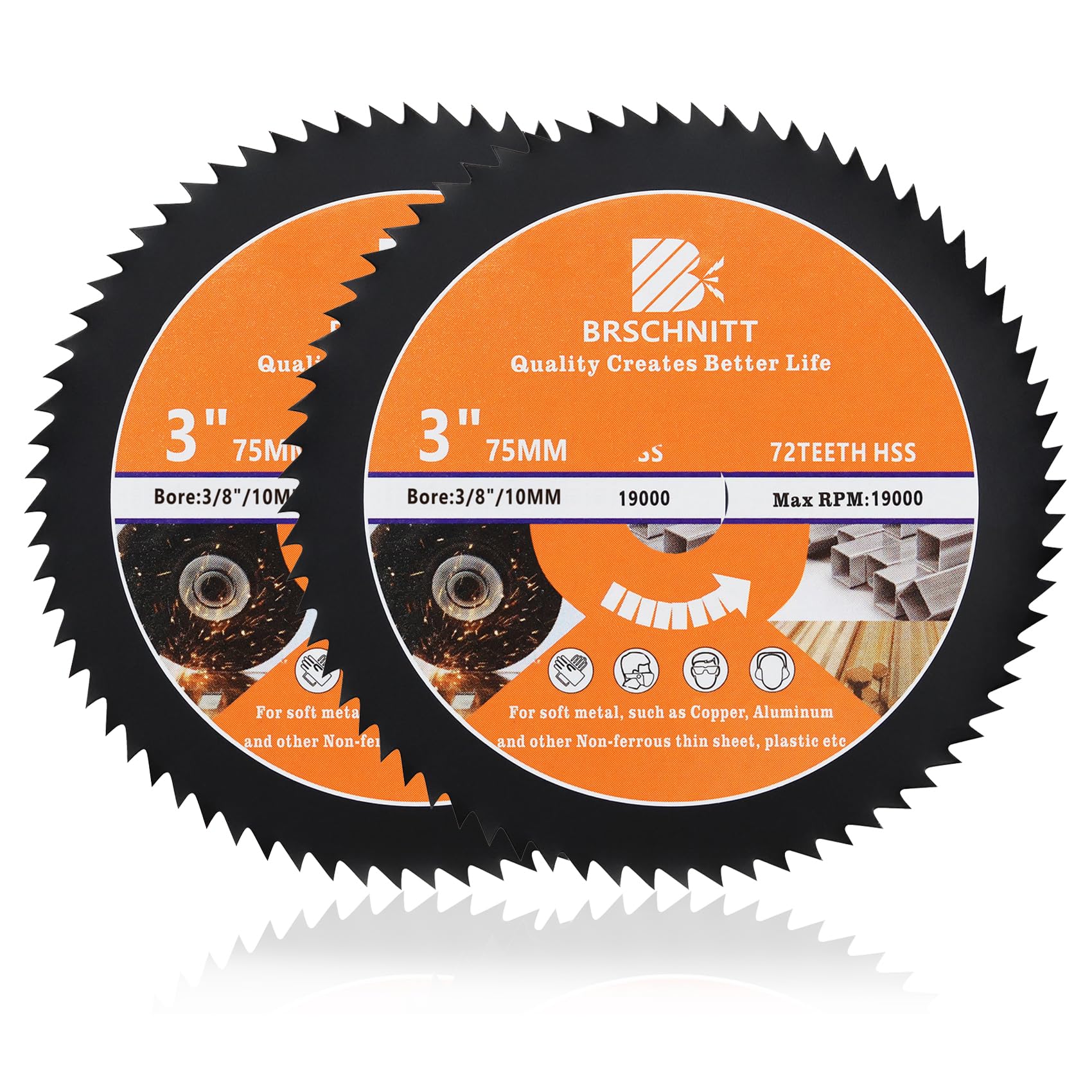 HSS Circular Saw Blade 3inch - BRSCHNITT 2pcs 72T 10mm Bore Cutting Discs for Wood, Copper, Aluminum, Plastic and Soft Metal