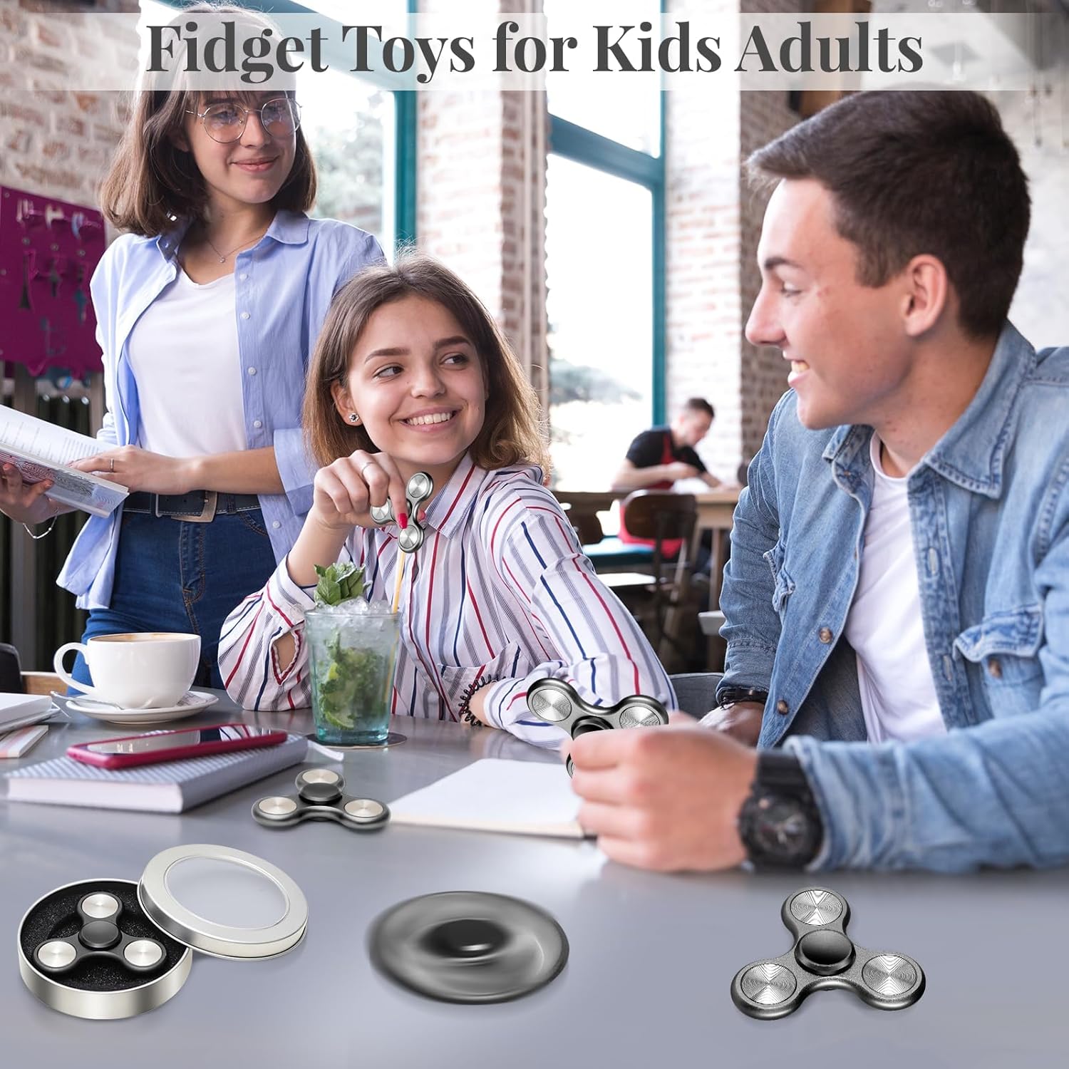 Fidget Spinner for Adults, Ultra Durable Metal Silent Fidget Spinners, Sensory Fidget Toys with Stainless Steel Bearings, ADHD Autism Anxiety Stress Relief, Goodie Bag Stuffers Gifts for Adults