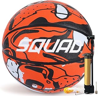 SQUAD Graffiti - Baloncesto juvenil tamaño 5 (27.5 pulgadas), baloncesto de goma duradera para jugar en interiores y exteriores, incluye bomba y bolsa de malla, regalo divertido y atractivo para