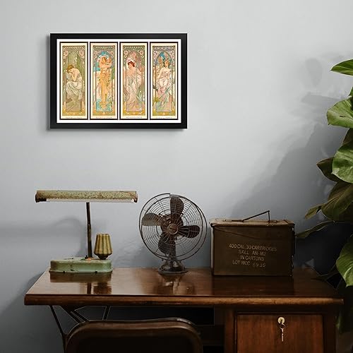 Miniatura 4 de Cabaña perdida The Times of the Day de Alphonse Maria Mucha  Marco plano negro de impresión de 12 x 18 pulgadas  Reproducción de pintura de obra