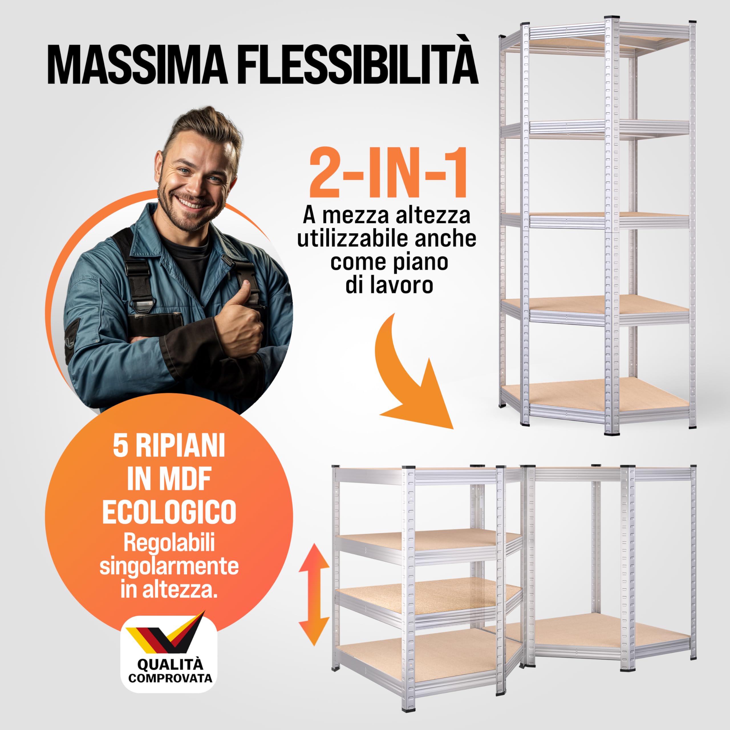 Monzana® Scaffale Metallo Angolare Garage 180x70x40 875kg 5 Riapiani Scaffali Cantina Scaffalatura Angolare Scaffale Salvaspazio Mobile Metallo