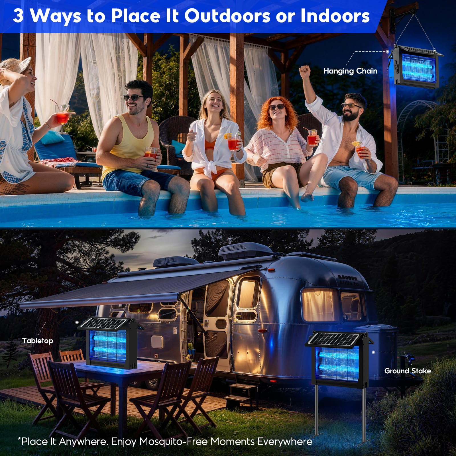 Solar Bug Zapper Outdoor 4500V Moskito Zapper mit Dual Solar Panels | Auto On/Off, IPX5 Wasserdichter Mückenvernichter für Hinterhof, Terrasse, Garten, Camping und bis zu 1/2 Acre Abdeckung