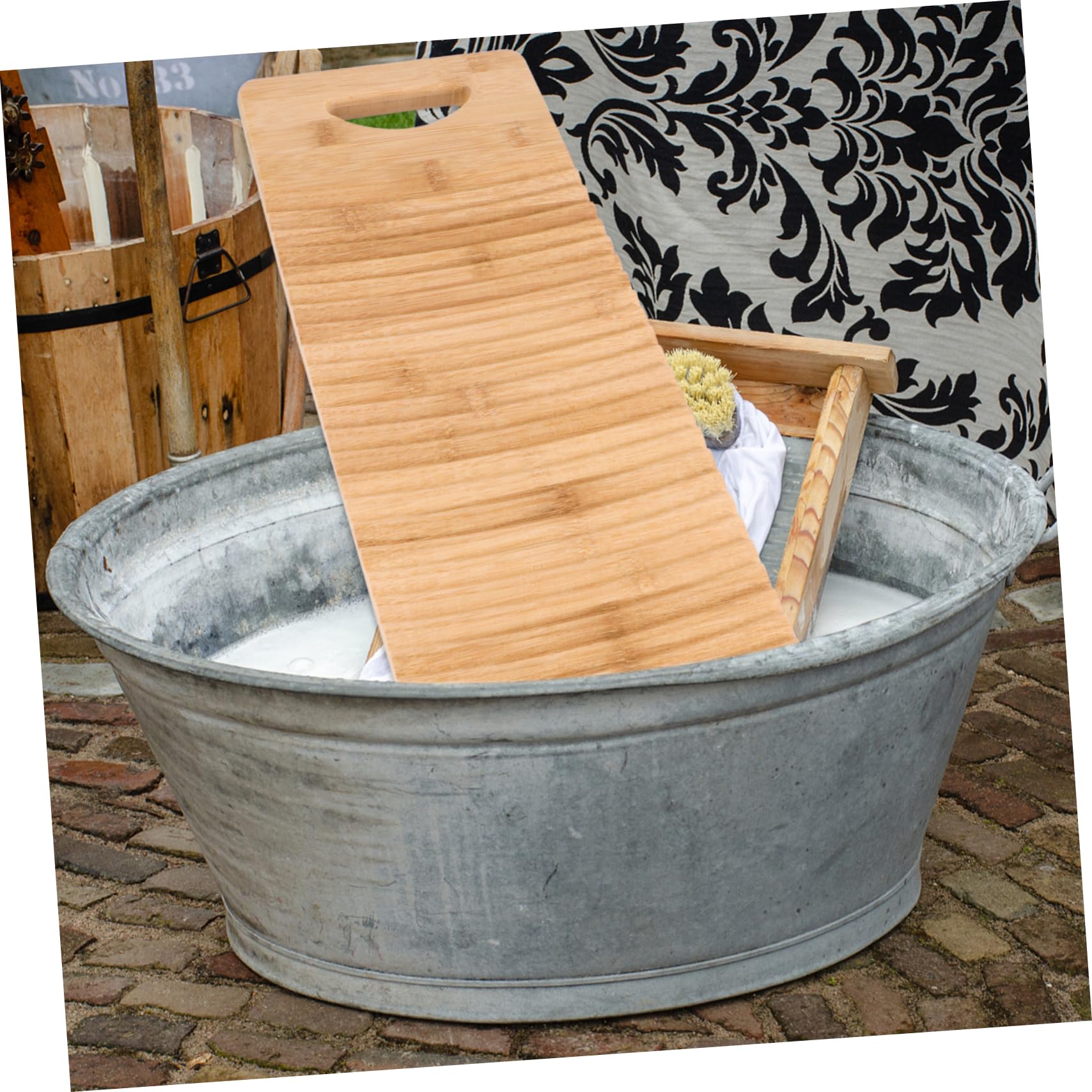 Hölzernes Waschbrett mit Griff, rutschfeste Bambusoberfläche für Handwäsche | Beige, Natürliche Holzkonstruktion, Traditionelles Design, für Waschen von Kleidung zu Hause, mit Integriertem Griff