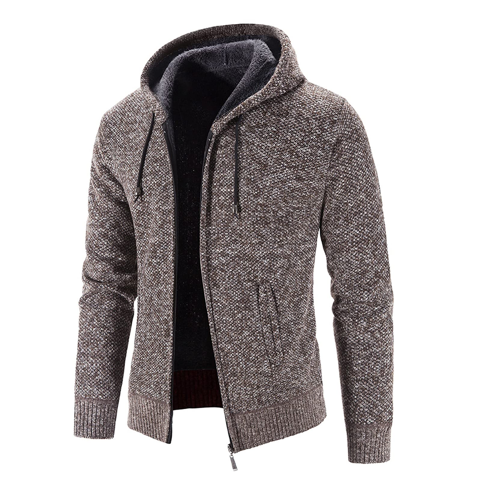 Generisch Jersey de moda de invierno de color sólido para hombre manga larga más terciopelo grueso chaqueta con capucha cálida (café, XXXL)