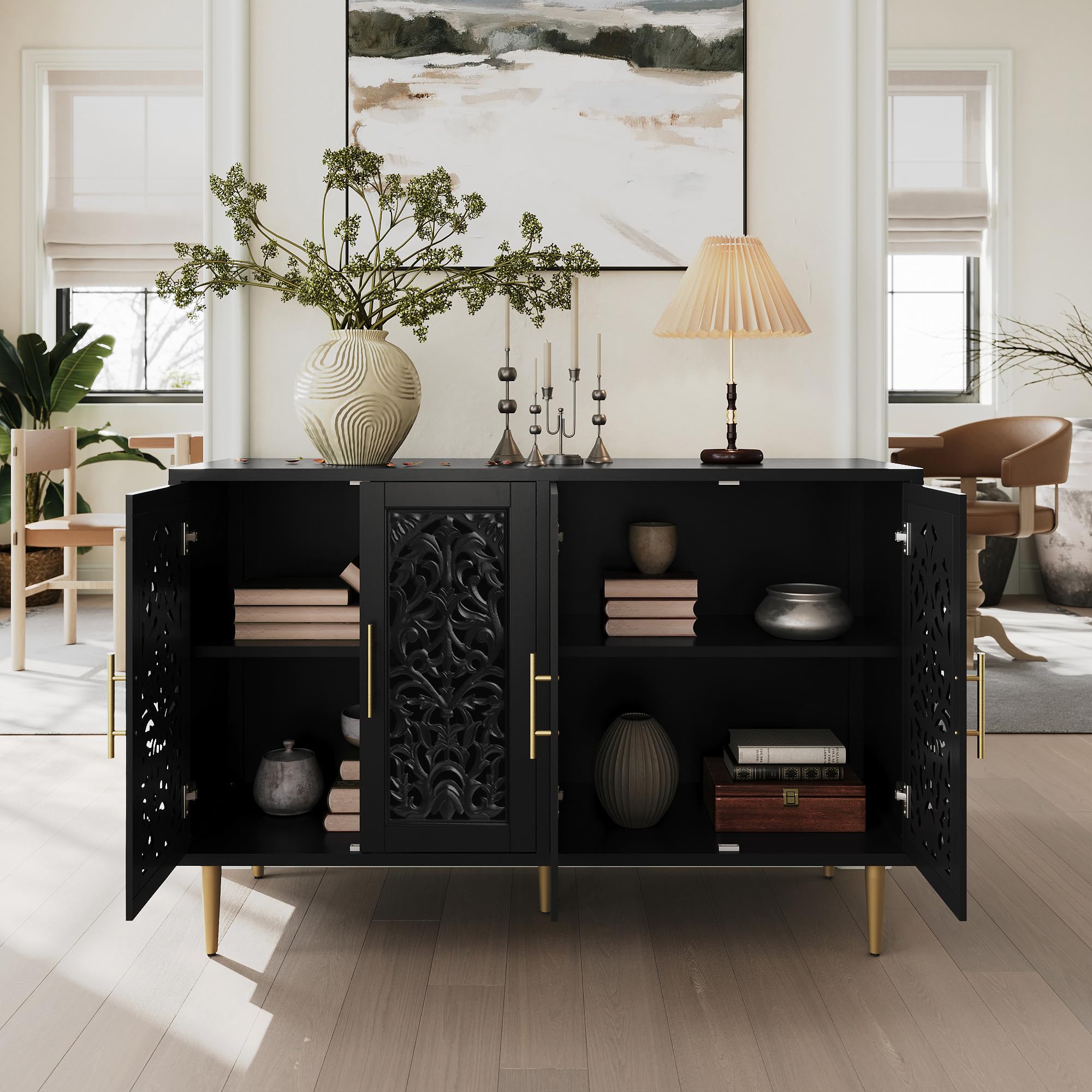 Amazon.co.jp: ARTPOWER 47インチ アクセントキャビネット 4ドア付き