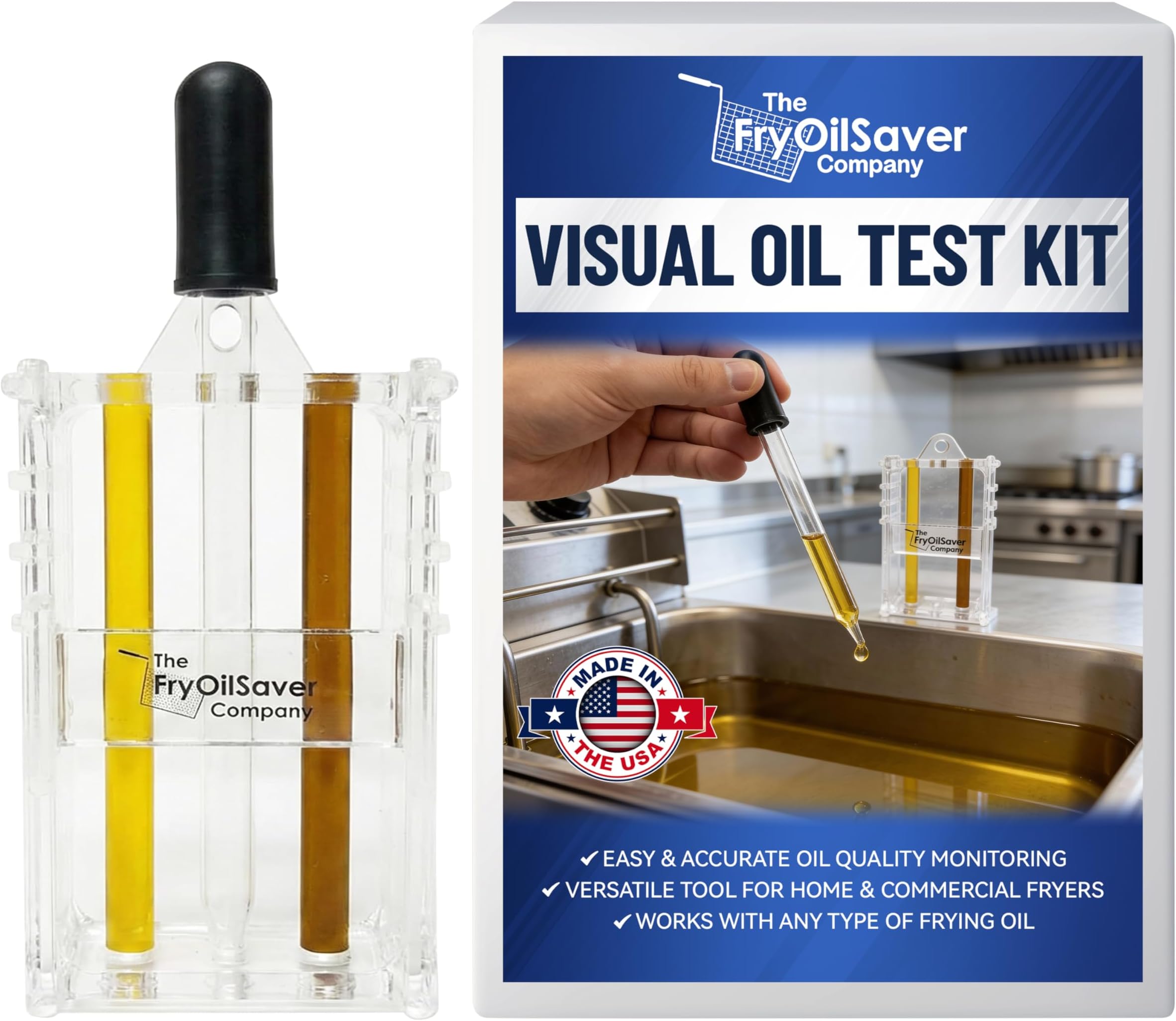 Fryer Oil Test Kit - Visual Two Color Analysis - Deep Fryer Oil Analysis Kit w/Eye Dropper - Monitor Frying Grease Quality for Kitchen, Restaurant, Food Truck - FC3017B FMP 538-1000 by FryOilSaver Co