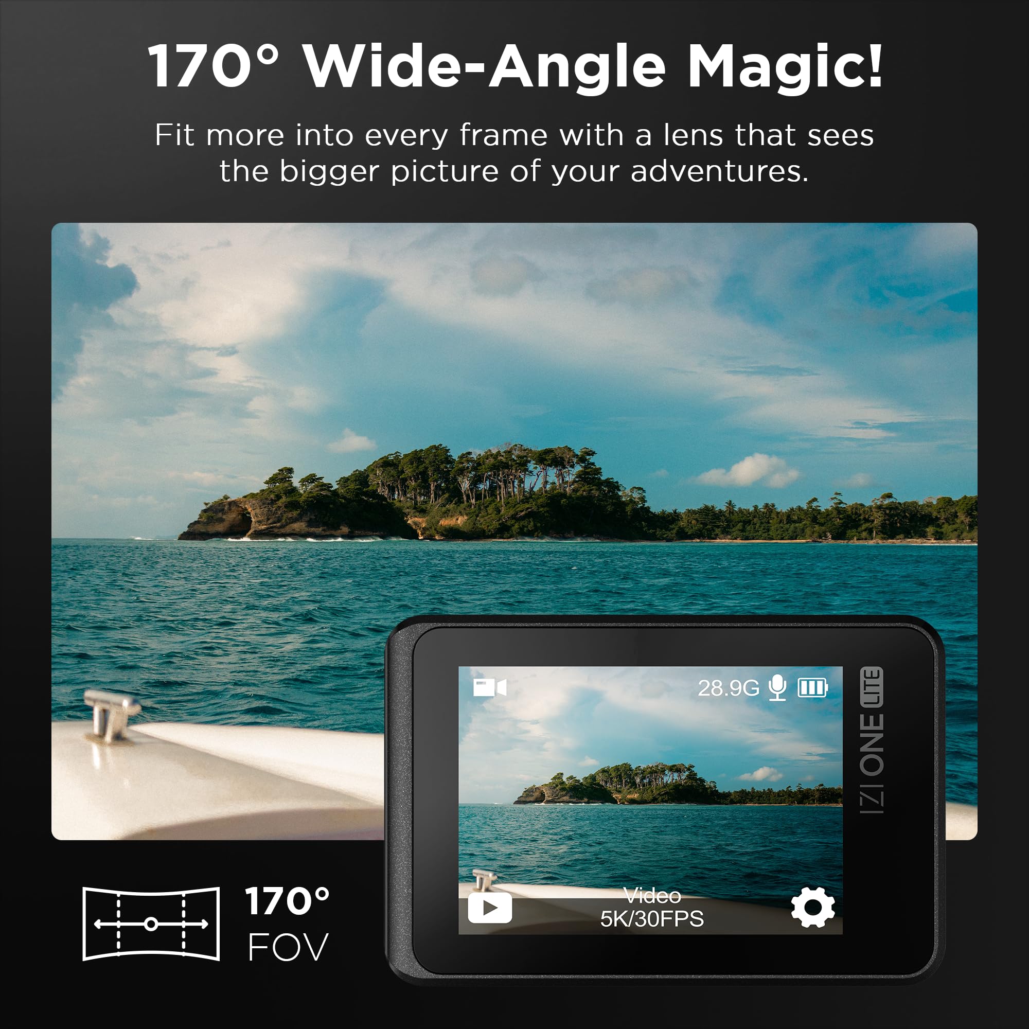 IZI One Lite 5K Action Camera - 4K 60FPS 50MP Ultra HD Action Cam, Dual Screen, EIS Stabilization, 170° Wide Angle, 30M Waterproof, 2-Battery - 180 mins Action, 256GB SD Card Support Action Camera. - Image 9 thumbnail