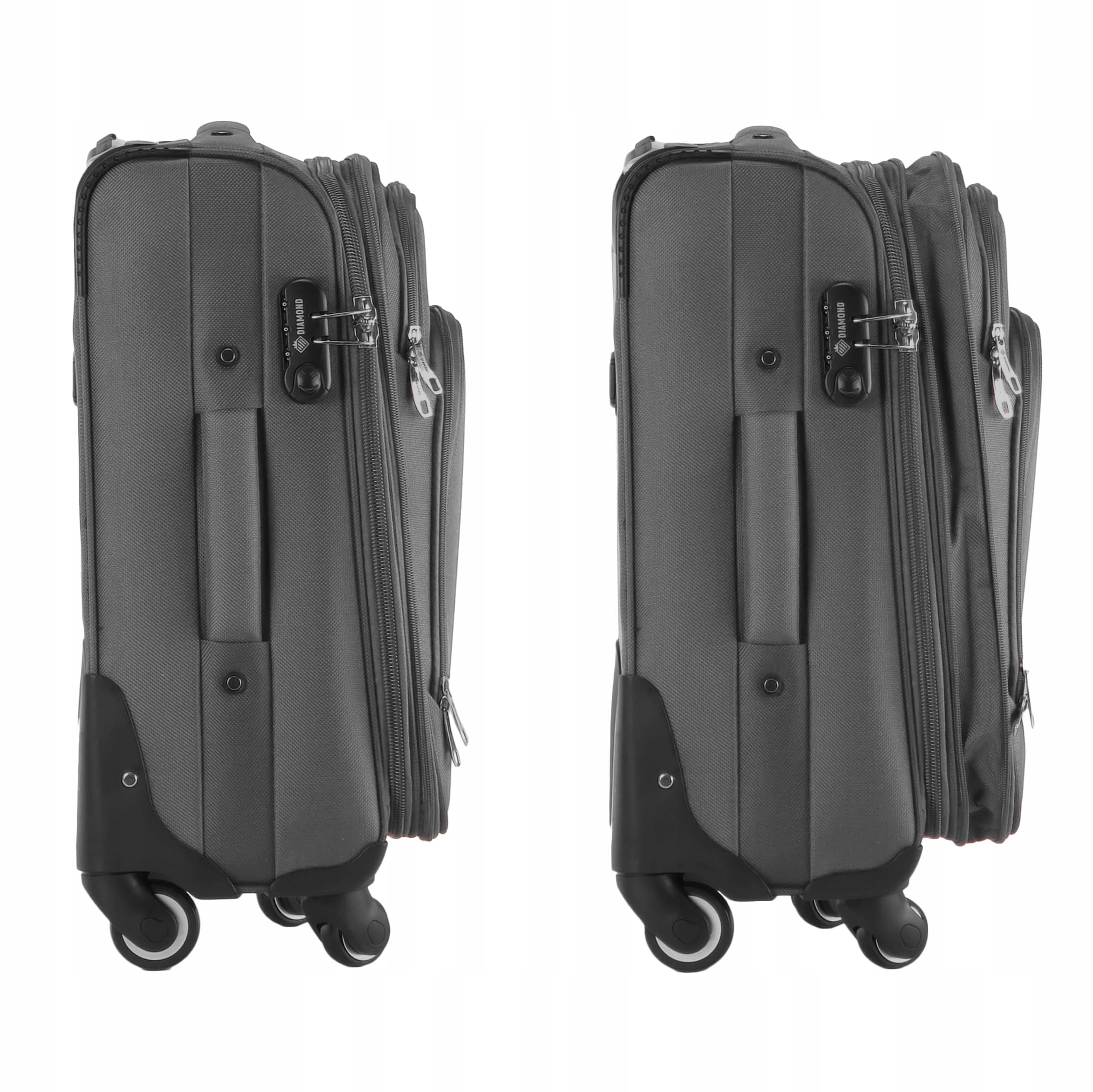 DIAMOND Weichschalen-Kabinenkoffer S 20" Grau Codura 1200D 360° Rollen Zahlenschloss Erweiterbar 40-50 L Leicht Robust