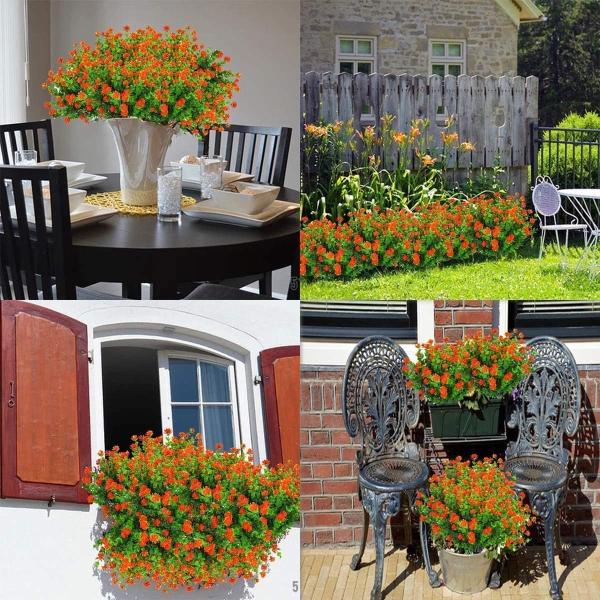 8 Bundles Artificial Flowers Outdoor Fake Mums UV Resistant Plastic Flowers Faux Plants Indoor Outside Garden Porch Patio Window Box Wedding Home Décor (Orange/8pcs) - Image 7