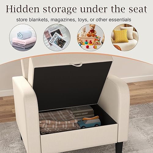 Miniatura 3 de DAGONHIL Silla de Acento para Sala de Estar, Silla de Lectura Tapizada para Dormitorio, Sillón de Tela de Lino, Sofá Individual para Sala de