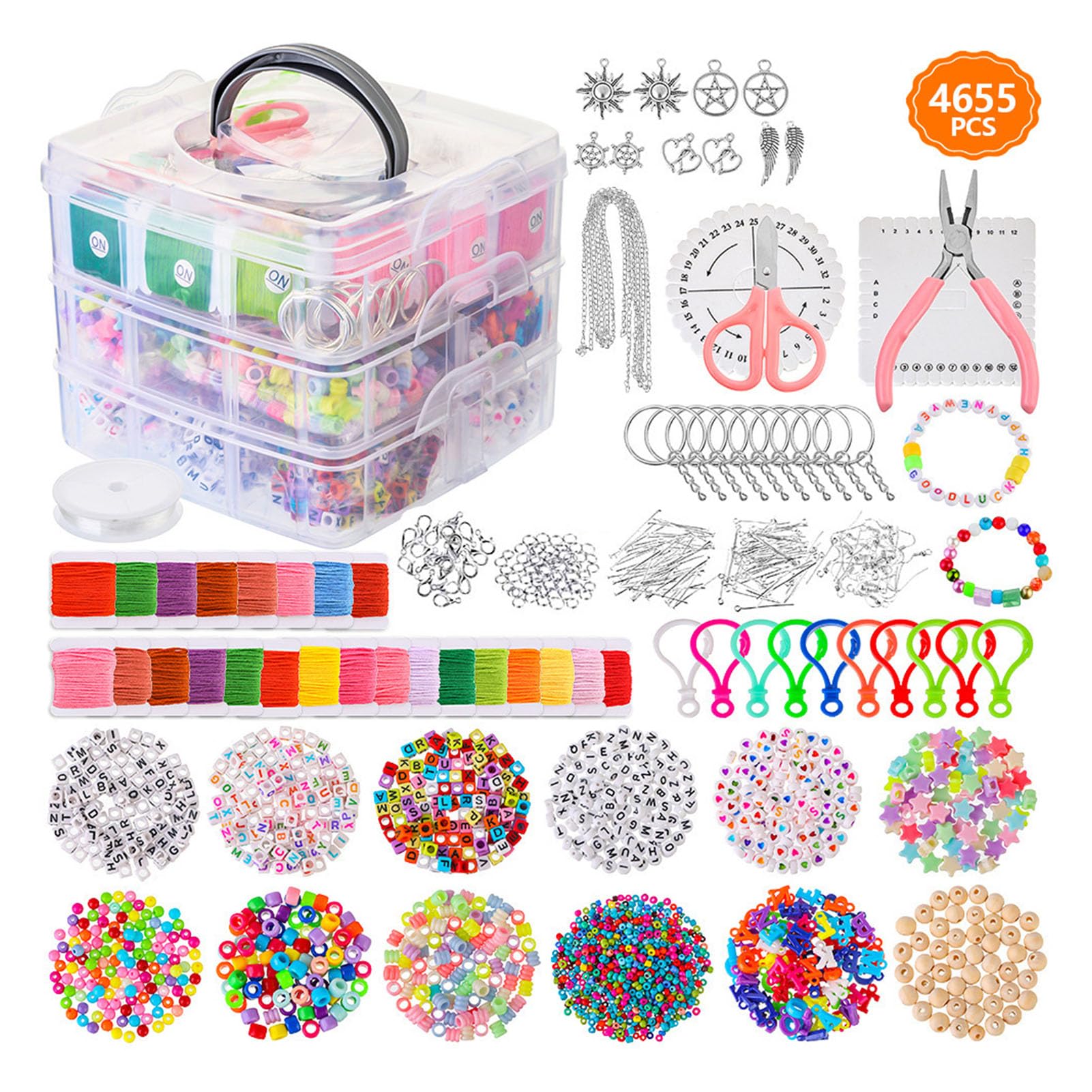 Armband-Herstellungsset mit 3352 Perlen, Schmuckherstellungszubehör für Kinder und Anfänger, verschiedene Stile, kräftige Farben, Perlenset, inklusive 48 Werkzeugen und Fäden,