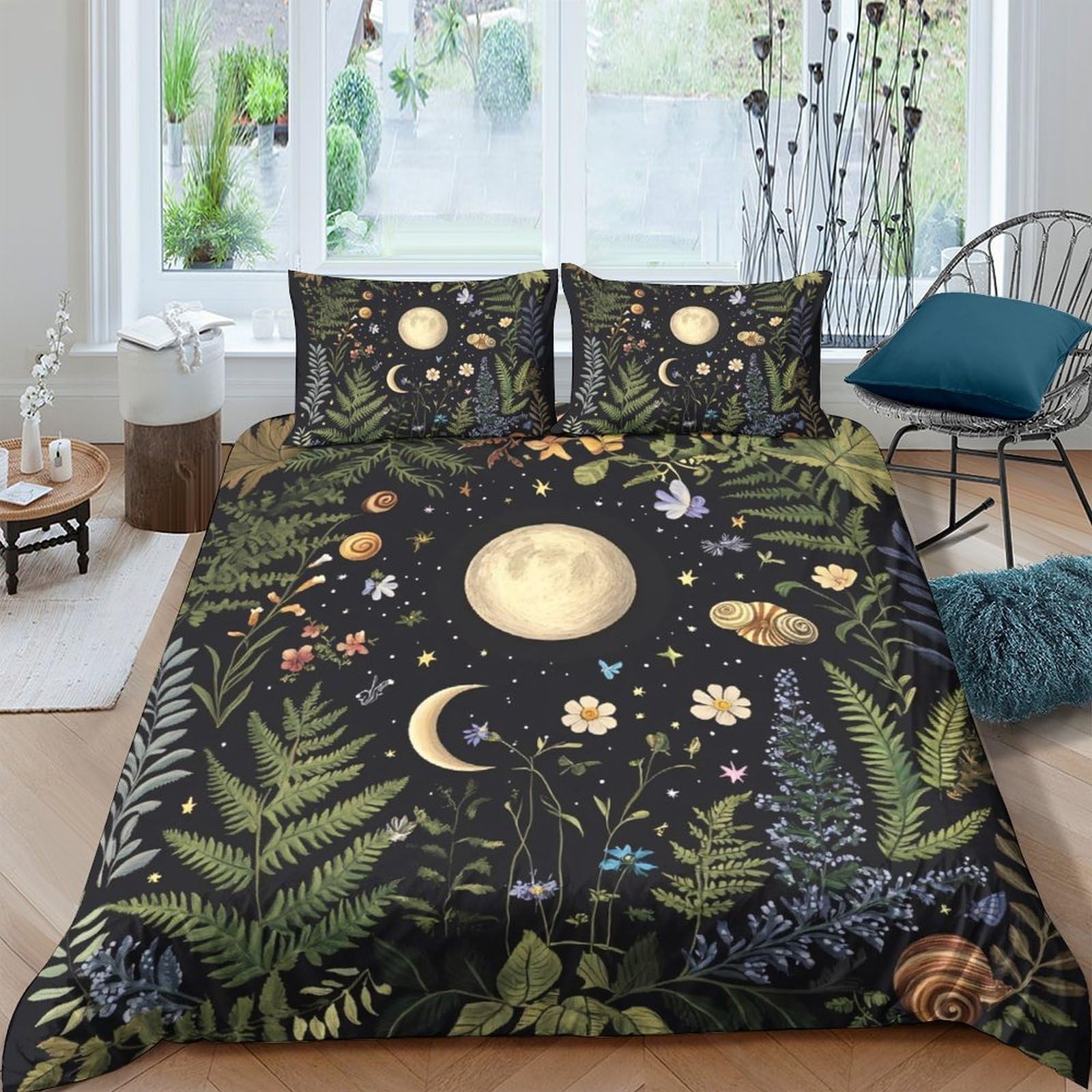 Ctjqhvkz Style-2 3D Printed Botanical Moon Fitted Sheet Microfiber Soft Fern Forest Mattress Cover For Bedroom Decor Single（135X200cm）