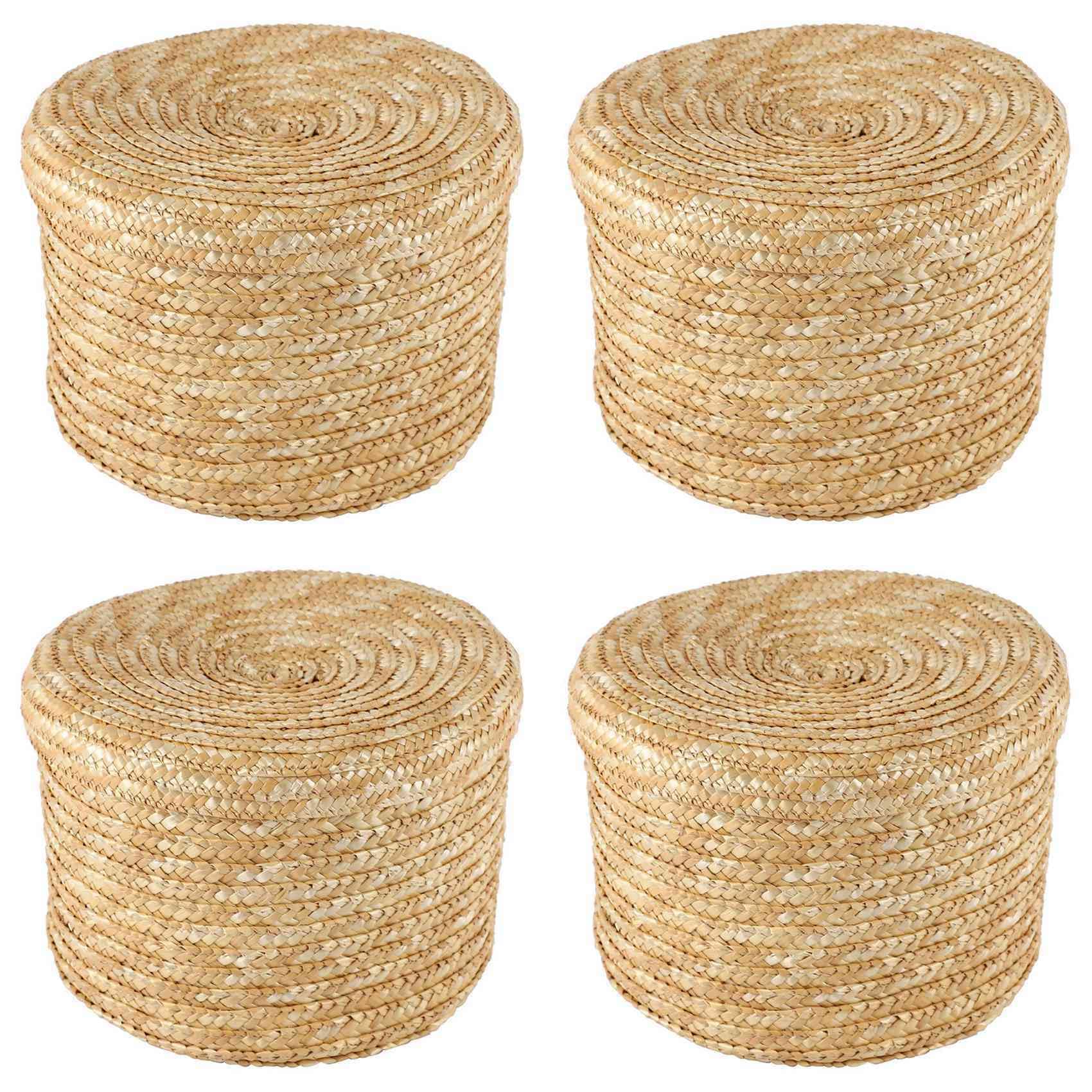 Hndhbfgrt 4X Wheat Straw Woven Basket Storage Basket Innovative Basket Rustic Natural Brown Finish Decorative Basket(Large)