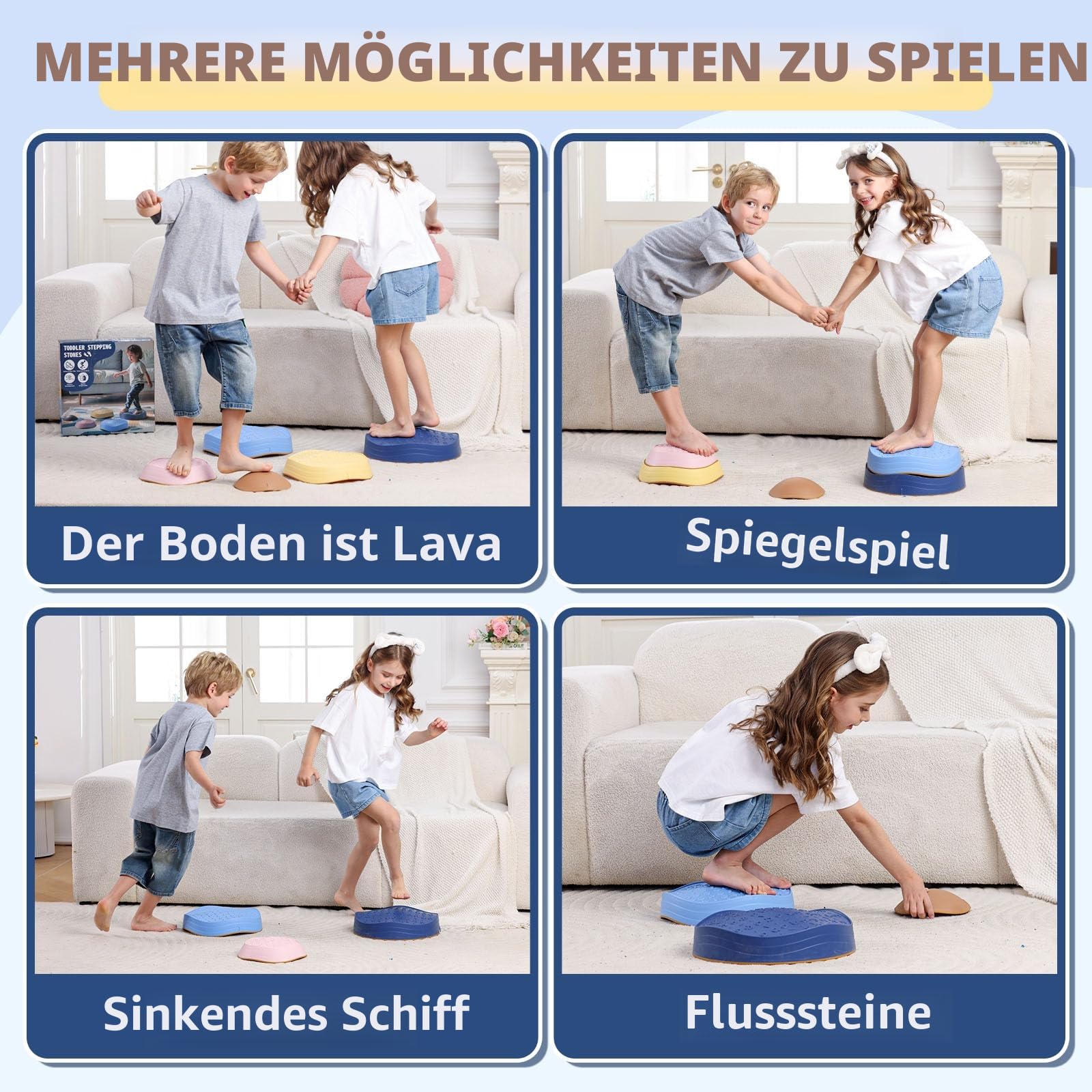 KidBloom Balanciersteine für Kinder, Geschenk Mädchen & Junge 2 3 4 5 Jahre | Rutschfest,5 Stapelsteine, Wasserdichte Tasche, Gartenspielzeug, Sensorik Spielzeug, Ab 2 3 4 5 Jahre