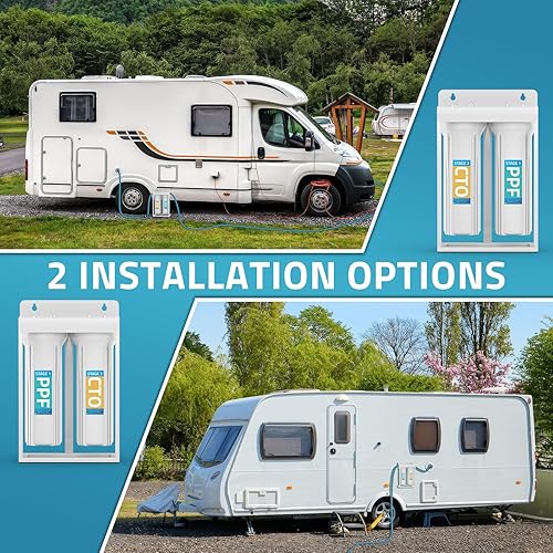 Miniatura 7 de PAULINN Sistema de filtros de agua dobles externos para caravana, filtro de agua sin plomo y sin BPA con accesorios de latón y soporte de montaje y