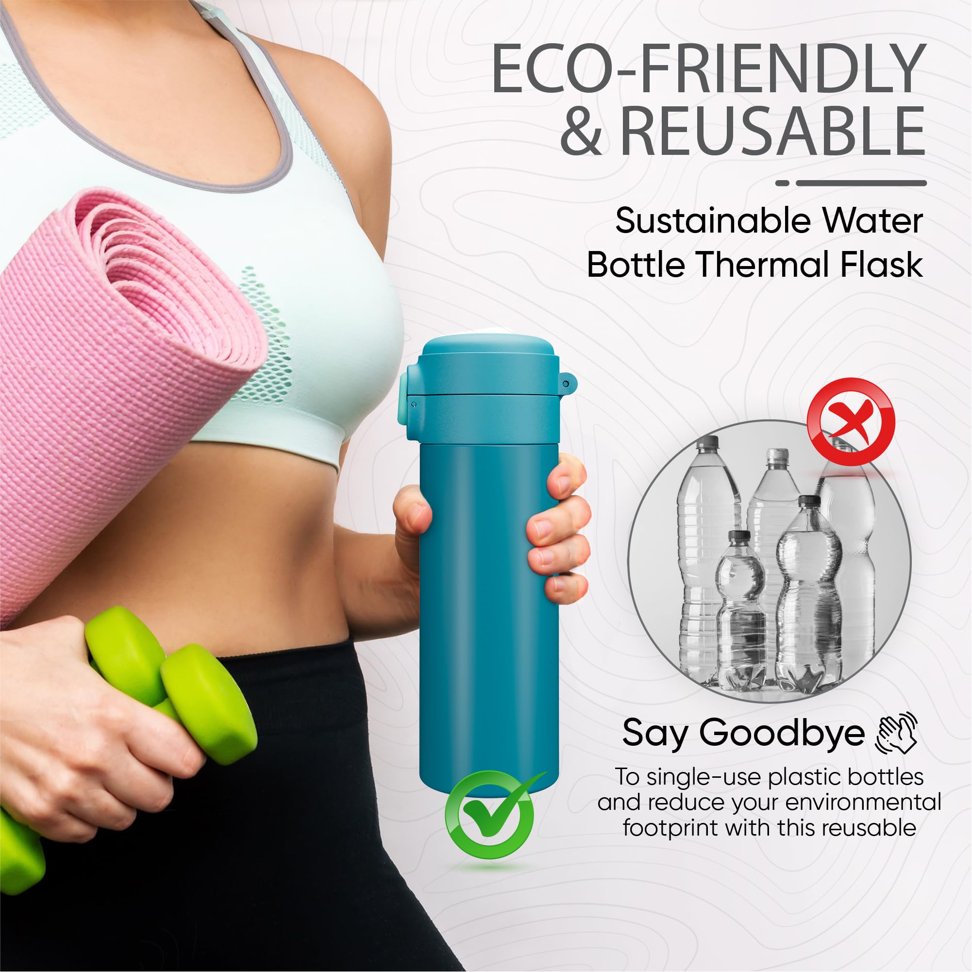HOMEFUNK Flask for Hot Drink Hot Water Flask Insulated Thermal Mug Stainless Steel Leakproof Thermal Flask (SEA Green) - Image 4