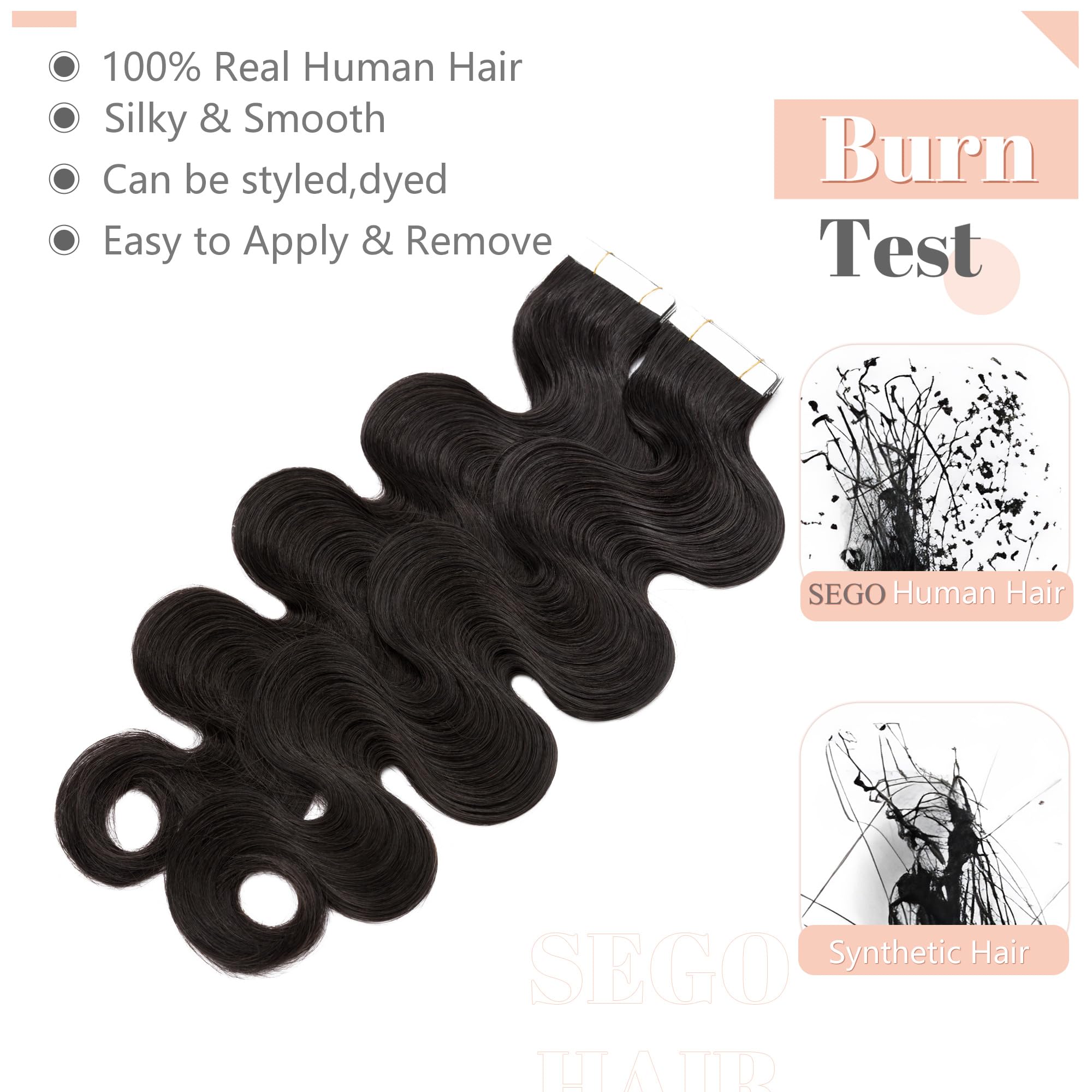 Amazon.com : SEGO Wavy Tape In Hair Extensions Human Hair  display picture 2