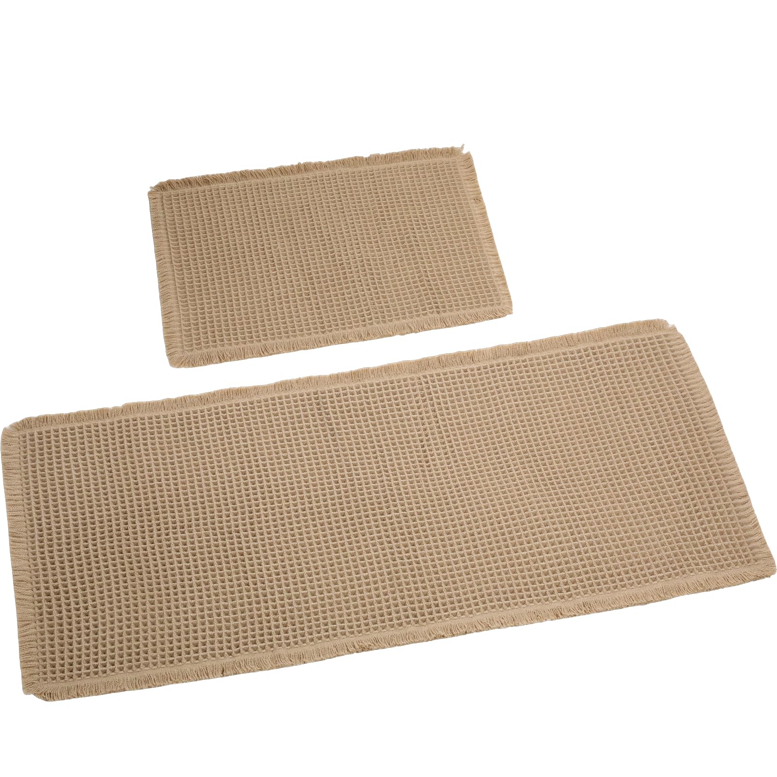 VINATO 2 Pezzi Tappeto Bagno Set, 121x50cm + 61x43cm, Antiscivolo Tappeti Bagno in Microfibra a Texture a Waffle | Lavabile in Lavatrice per Bagno, Doccia, WC | Morbido e Assorbente, Kaki