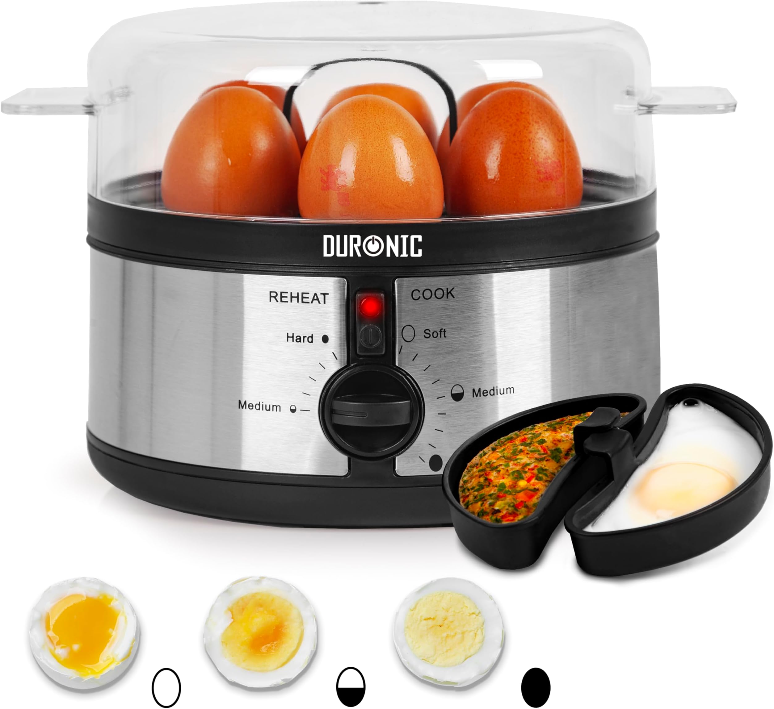 Duronic Electric Egg Boiler EB35 BK, Steamer for Eggs, Egg Cooking Machine, Automatic Egg Boiler Electronic Egg Poacher Machine for 7 Soft, Medium & Hard Boiled Eggs