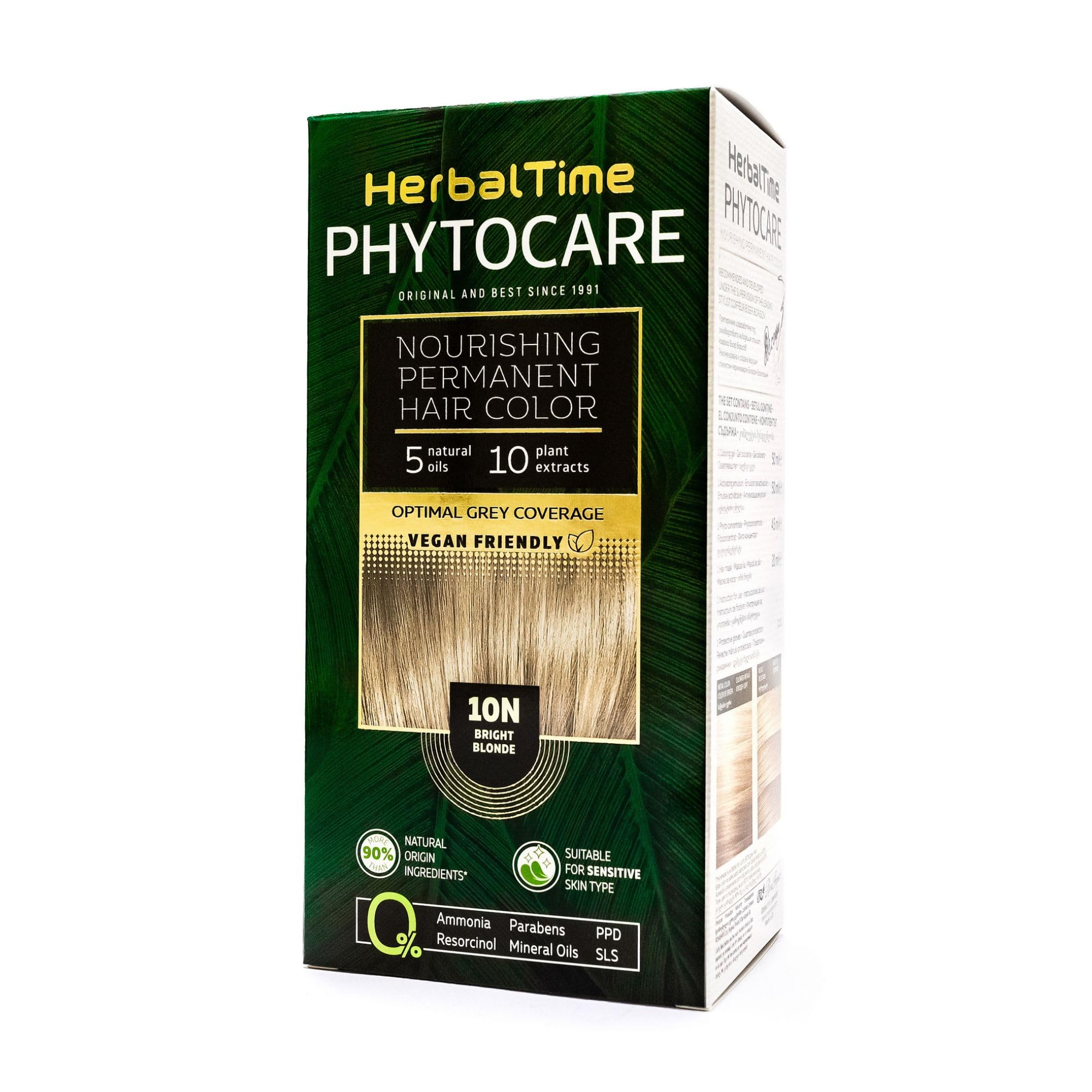 Herbal Time Phytocare Permanent Hair Dye Color Bright Blonde 10N | Professional Natural Hair Dye Kit | Nourish and Protect Your Hair | Ammonia, PPD and SLS Free | 124.5 ml