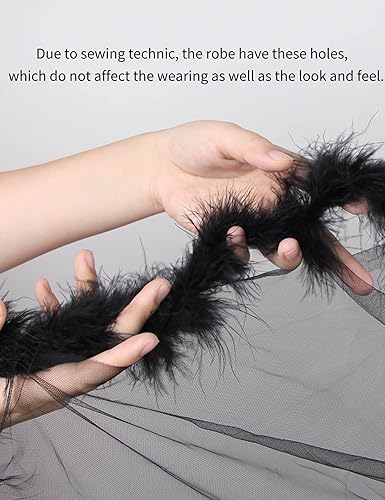 Miniatura 4 de ohyeahlady Bata larga tipo kimono para mujer, talla grande, sexy, de malla transparente, de piel, lencería, plumas, bata nupcial