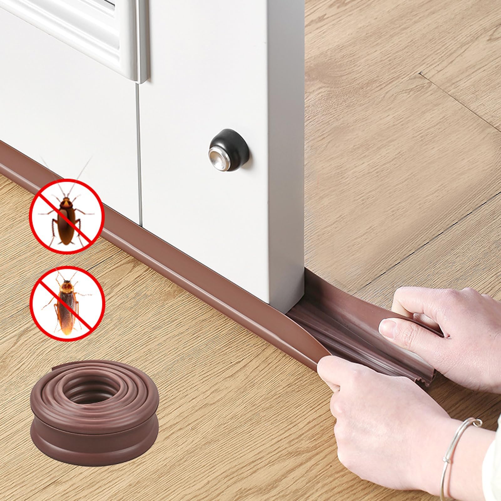 2Pcs Door Seal Strip, Self Adhesive Door Sound Proofing Strip,Cuttable Door Weather Stripping, Proofing Weather Stripping Weatherstrip Seal Strip for Blocking Bugs, Air, Dust (37.8", Brown)