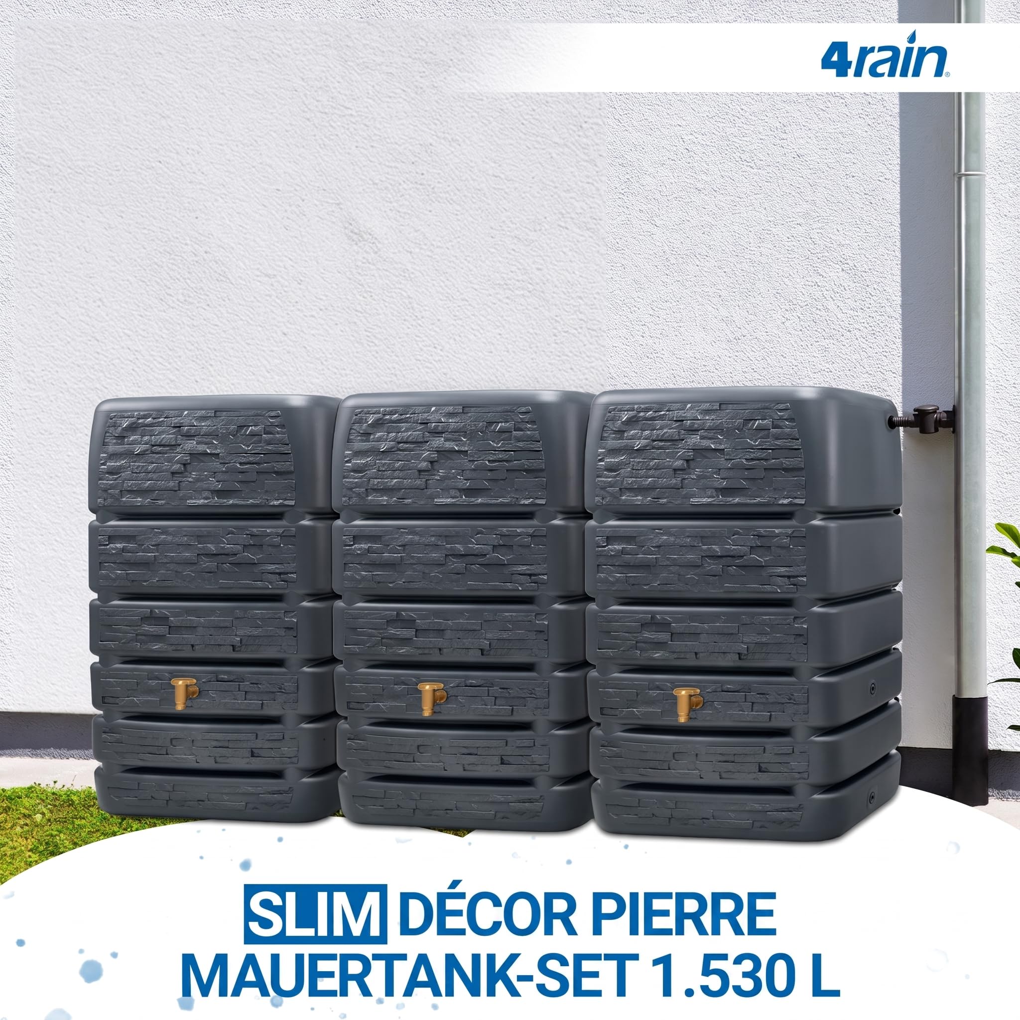 4rain Slim Stone DÉCOR Kit Recuperateur 1530L Graphite, 3X