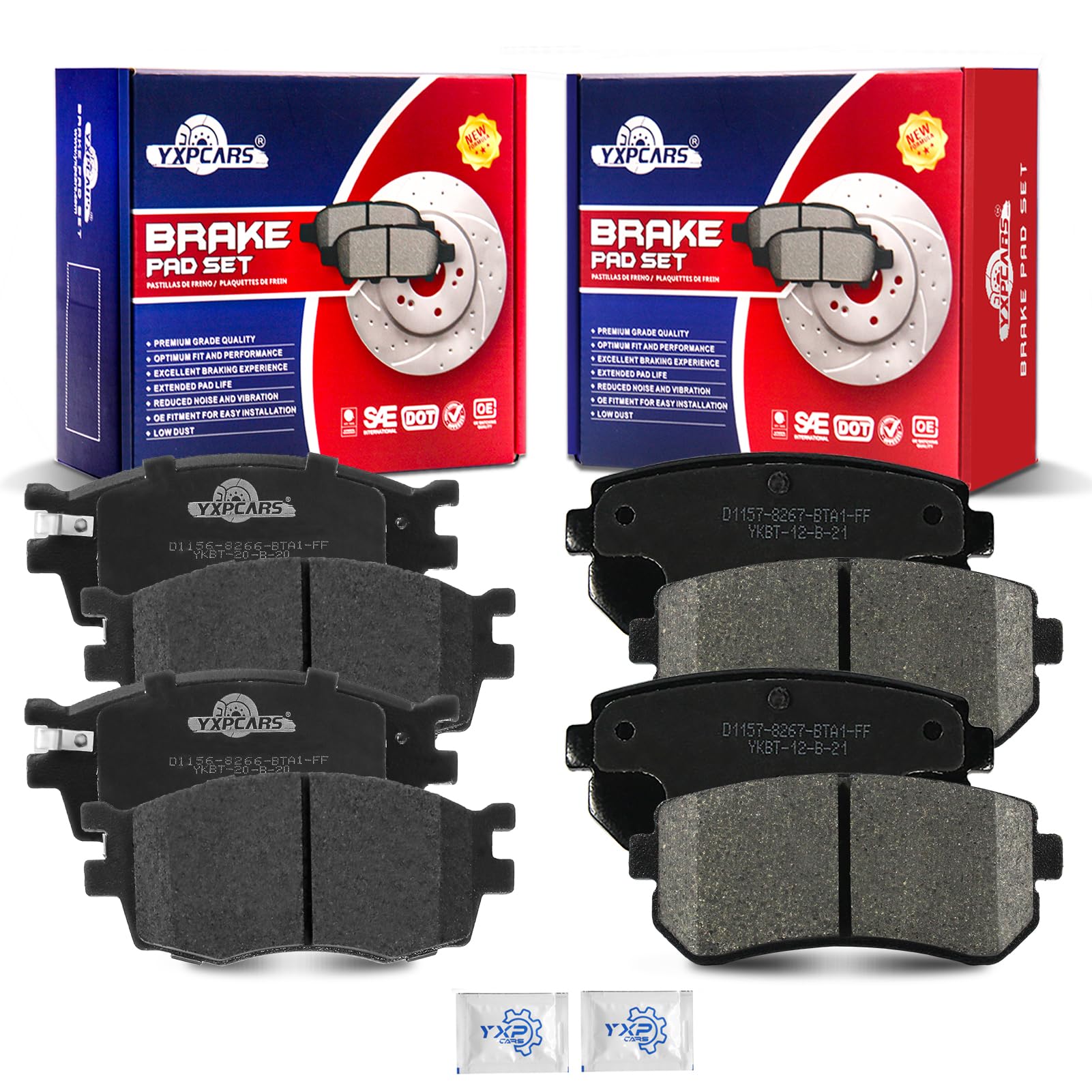 YXPCARS Ceramic Disc Brake Pads Set Front and Rear Replacement for Kia Rio/Rio5 2006-2011, for Hyundai Accent 2006 2007 2008 2009 2010