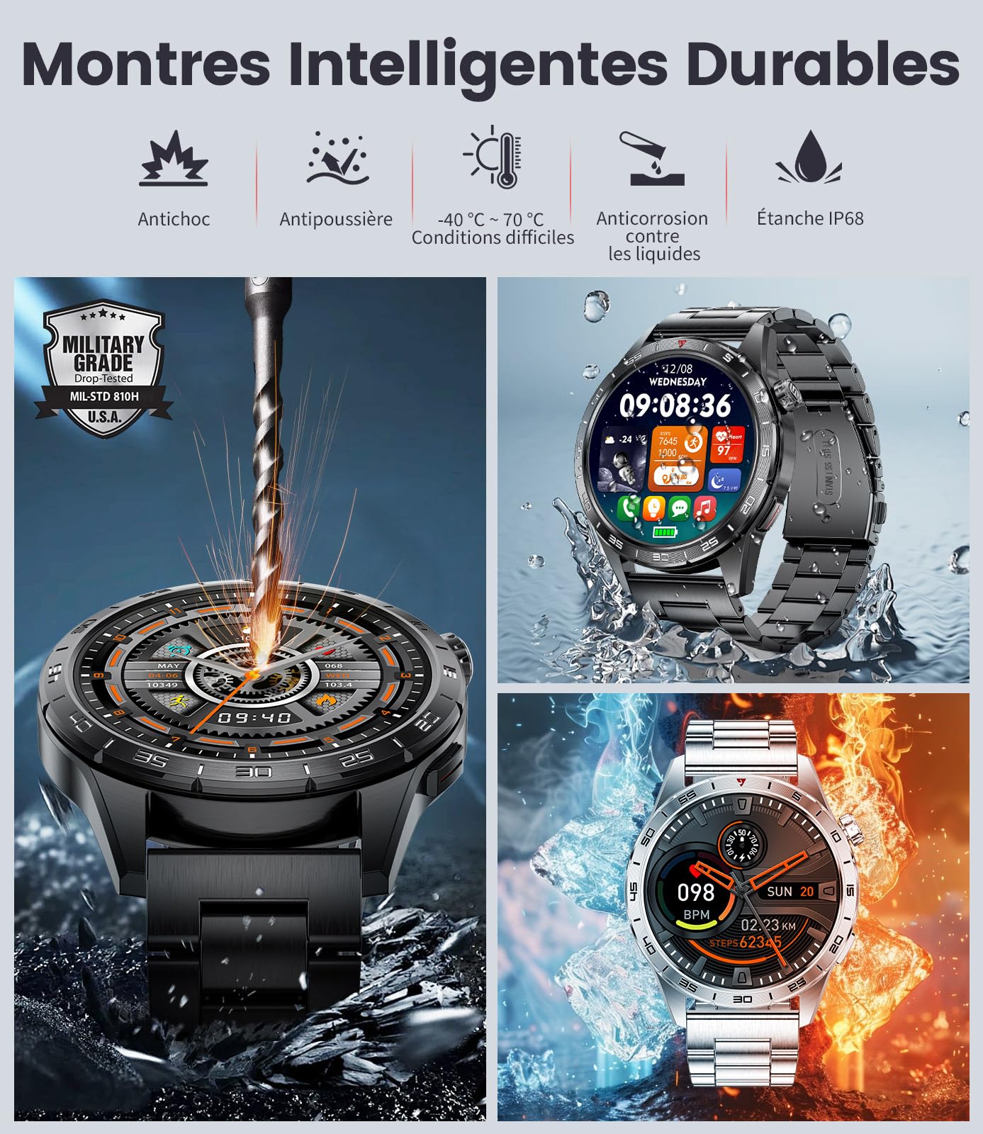 LIGE 2025 Montre Connectée Homme avec Appel Bluetooth,1.43'' Amoled Écran,110+ Modes Sport,IP68 Étanche Montre Fitness avec Fréquence Cardiaque,SpO2,Moniteur de Sommeil pour Android iOS