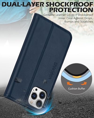 Miniatura 6 de SHIELDON Funda tipo cartera para iPhone 13 Pro Max 5G, de piel auténtica, plegable, magnética, a prueba de golpes, con ranuras para tarjetas de